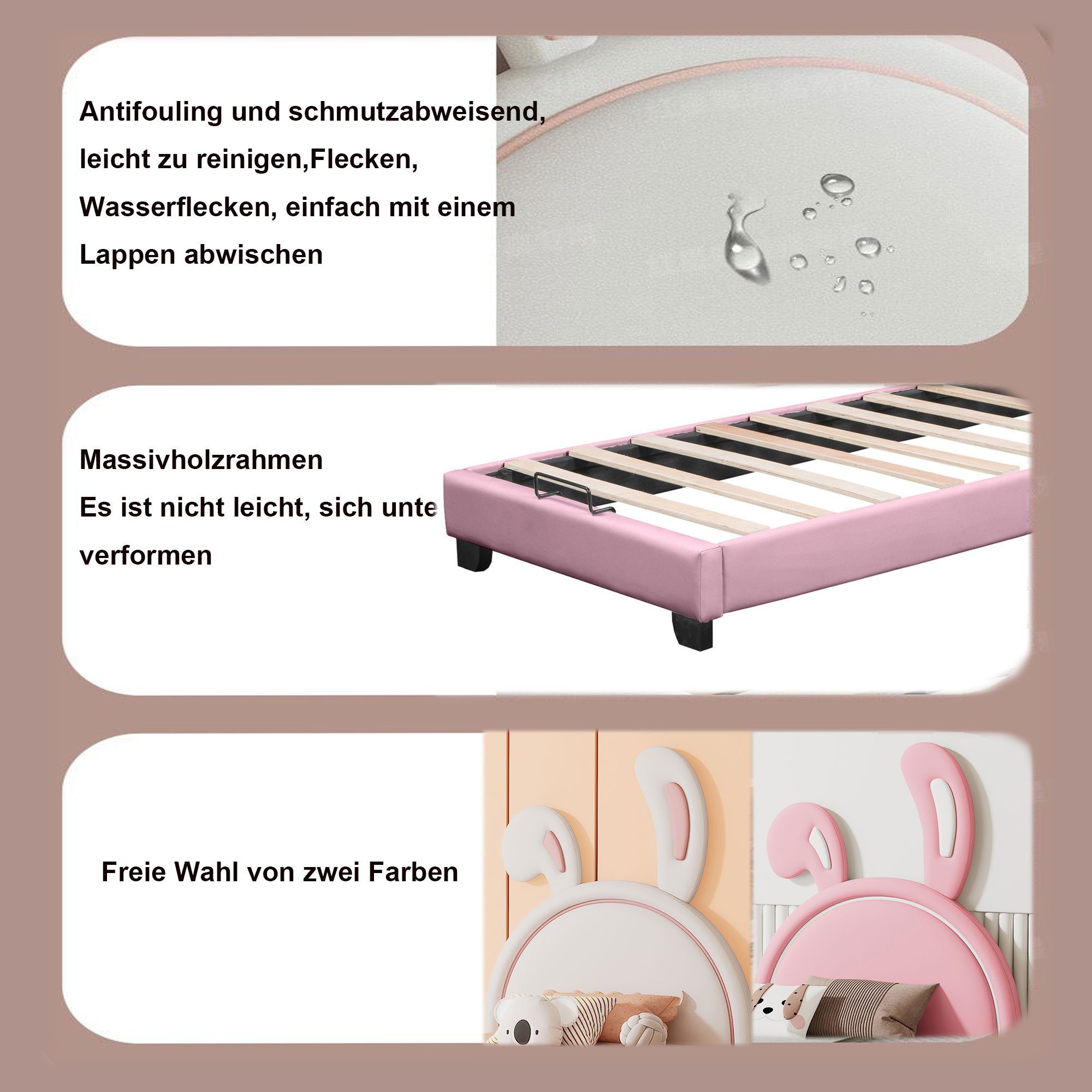 Flieks Polsterbett, Kinderbett Einzelbett in Hasenohrform Kunstleder 90x200cm