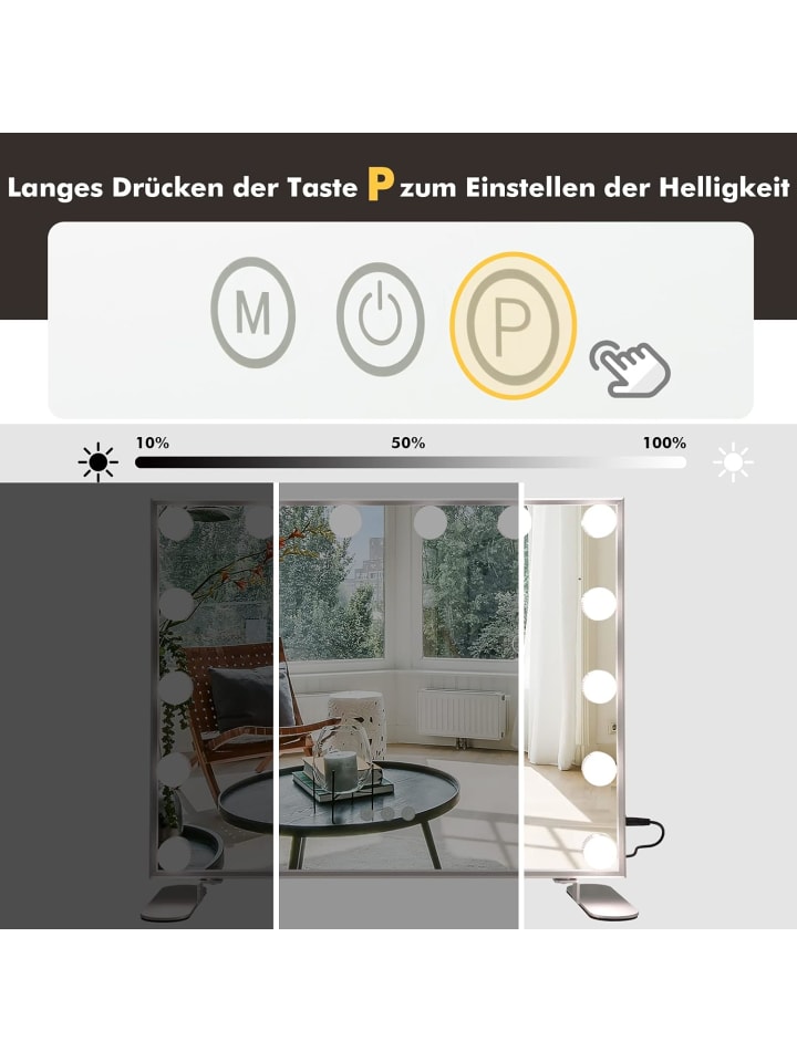 COSTWAY Kosmetikspiegel mit 15 LEDs in Silber günstig kaufen 50 cm