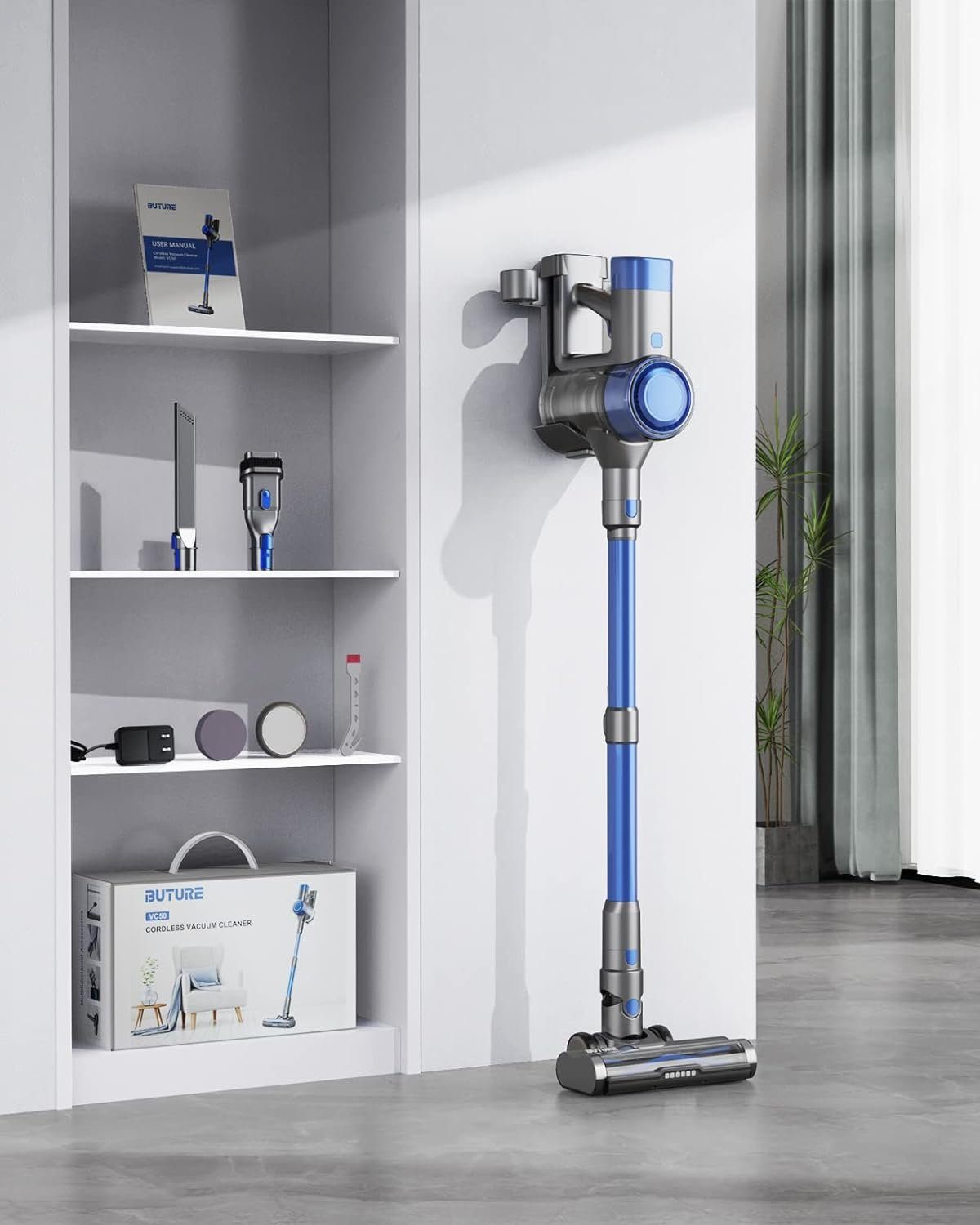 Laresar Akku-Hand-und Stielstaubsauger, Akku Staubsauger 450W/33000pa,Staubsauger Kabellos bis zu 55 Min. Laufzeit,Kabelloser Staubsauger,Touchscreen