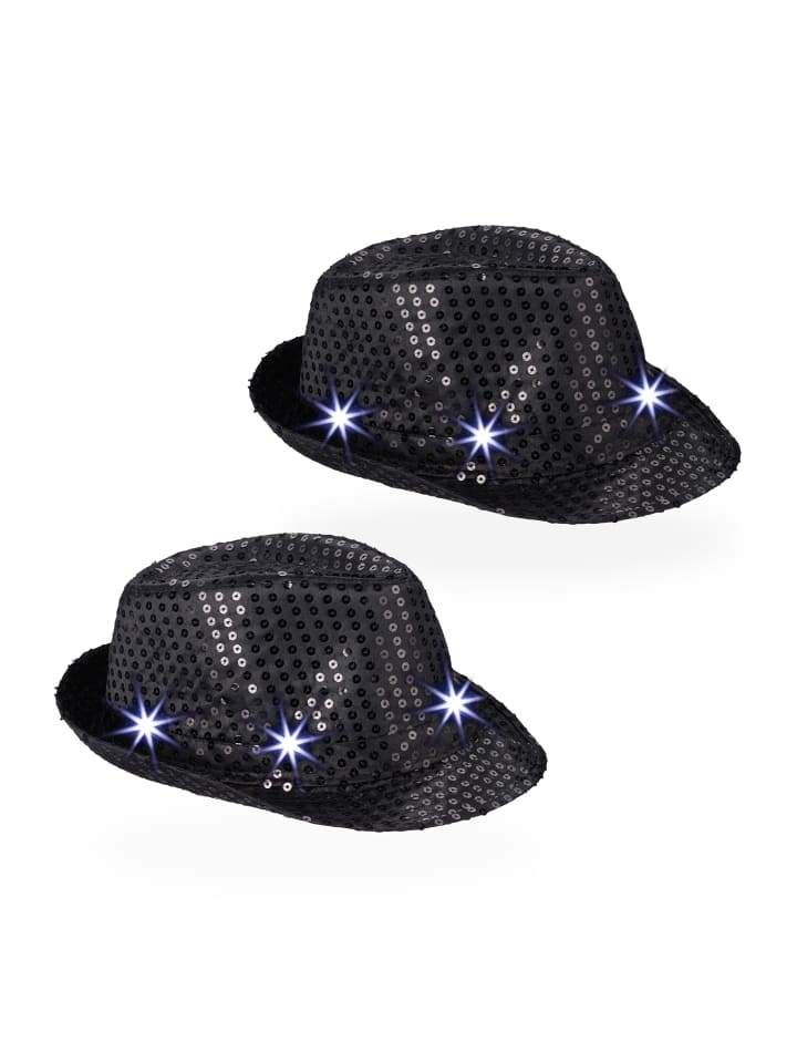 relaxdays 2 x Paillettenhut LED in Schwarz günstig kaufen onesize
