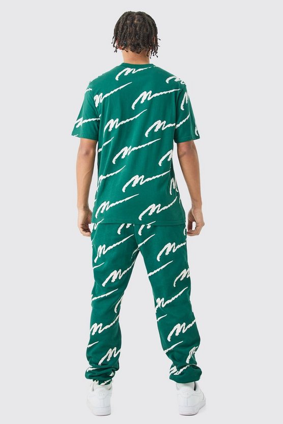 Man Signature T-Shirt und Jogginghosen Set mit Print