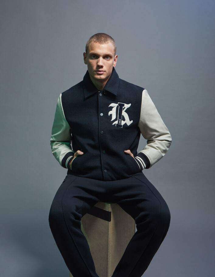 Teddy marine bi-matière avec maxi broderie Homme