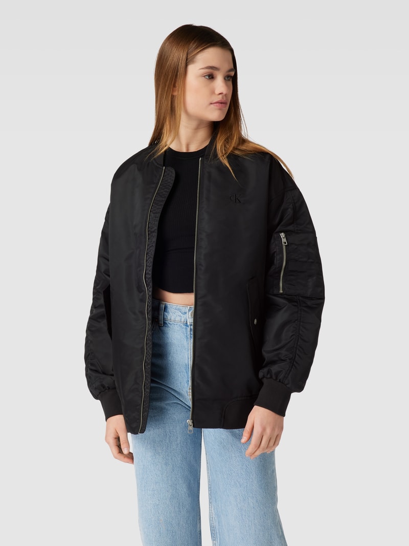 Oversized Bomberjacke mit Label-Stitching in black