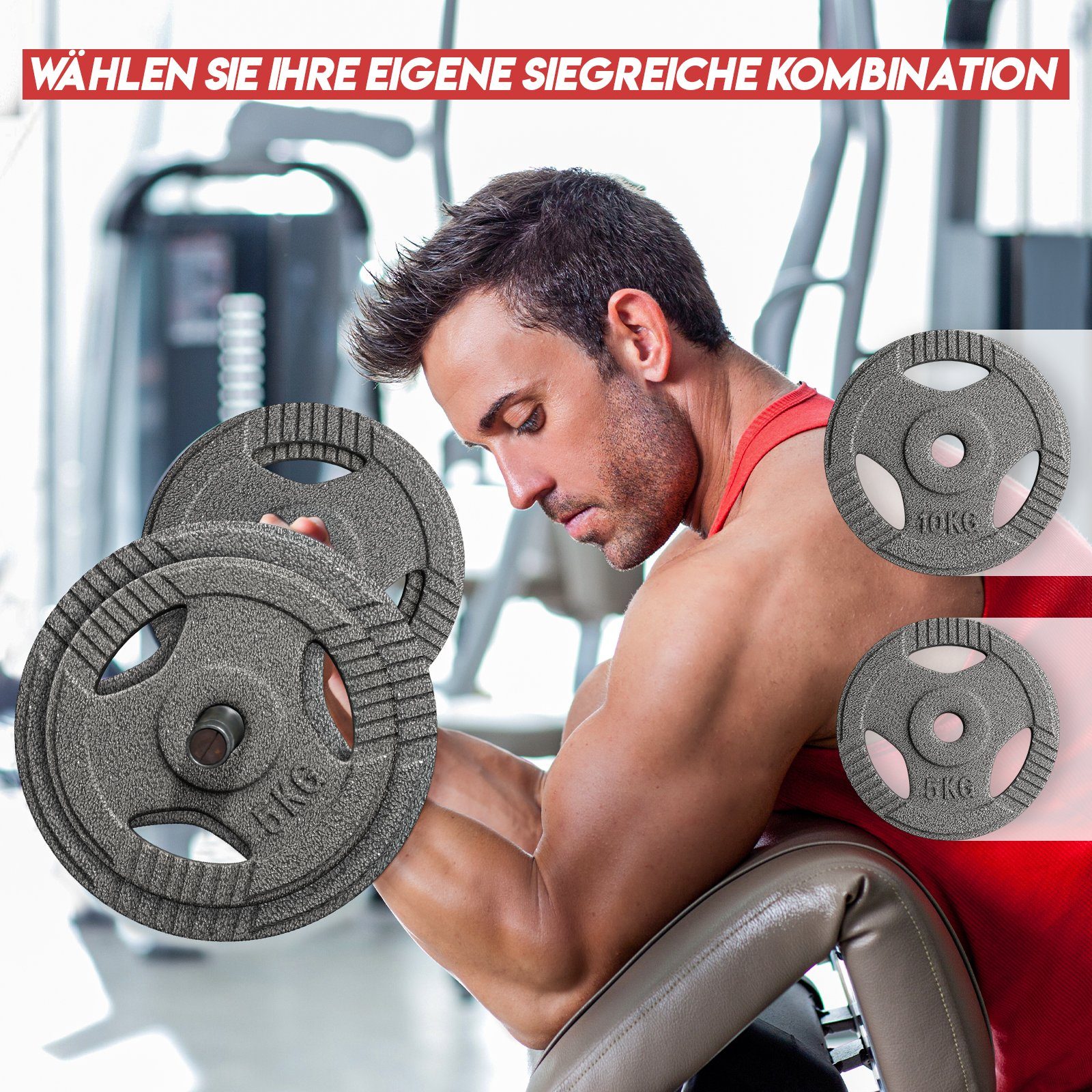Physionics Hantelscheiben Gusseisen Hantelscheiben Ø30mm Bohrung für Langhantel und Kurzhantel