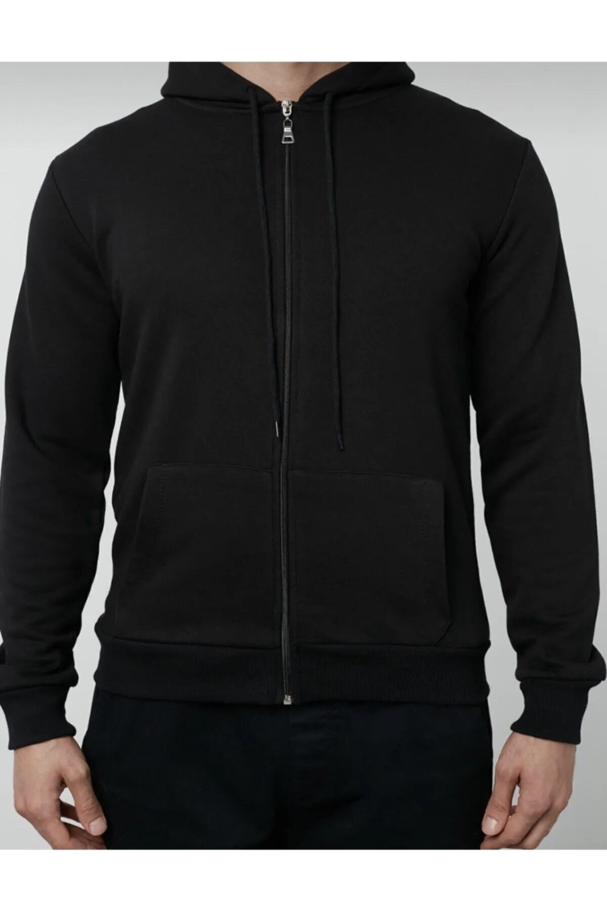 Türebutik  Schwarze Unisex-Kapuzenjacke mit Reißverschluss und Band innen
