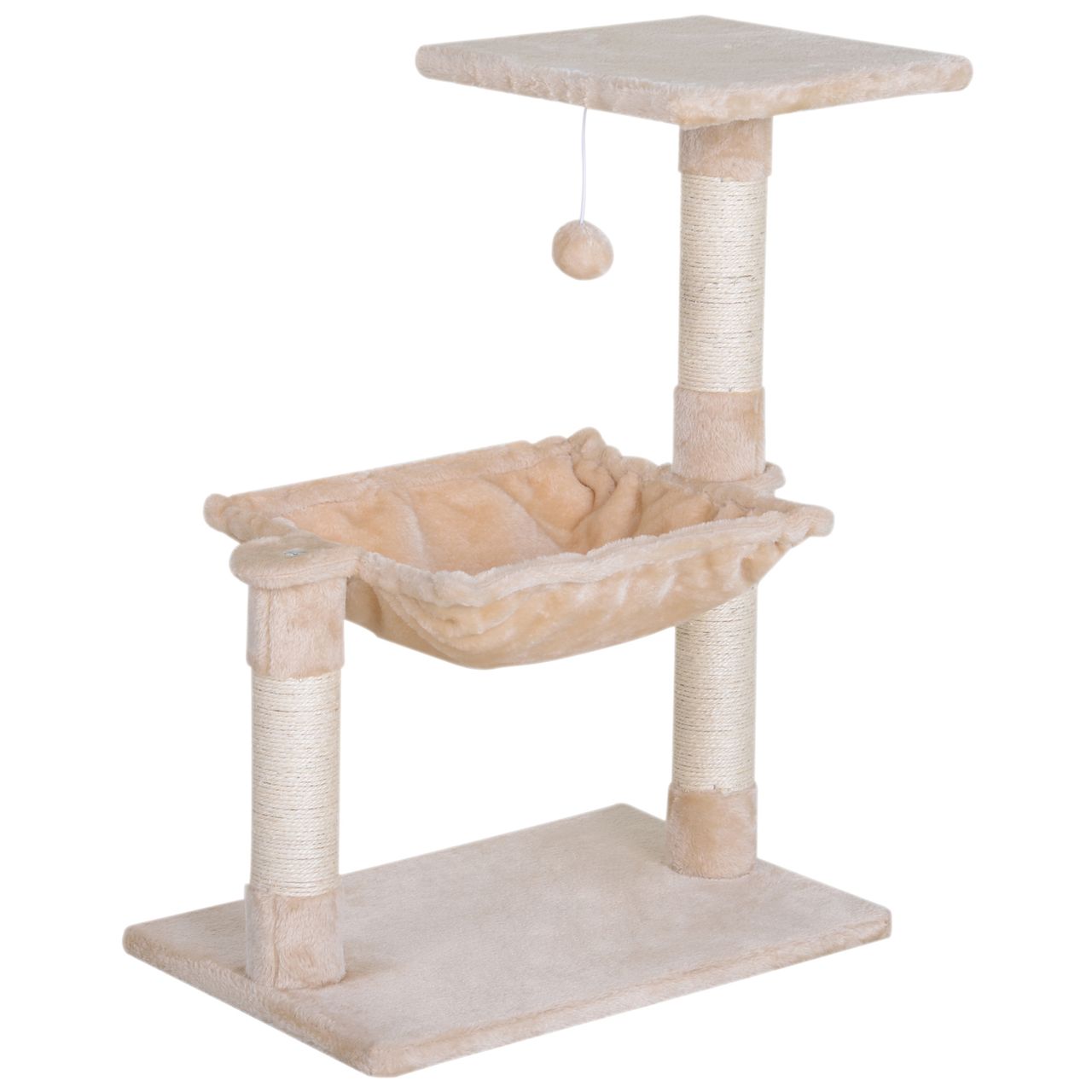 PawHut Kletterbaum Katzenbaum Kratzbaum mit Sisalsäule Plüsch-Hängematte Spanplatte Beige 50 x 36 x 70 cm