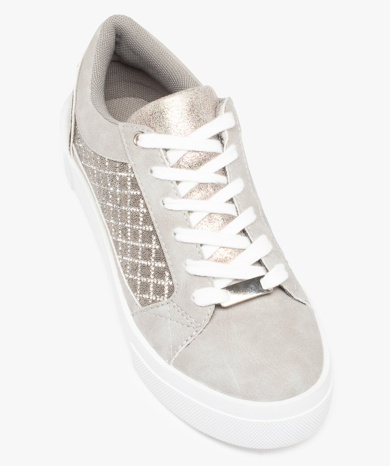 Baskets femme à motifs quadrillés en strass gris | GEMO