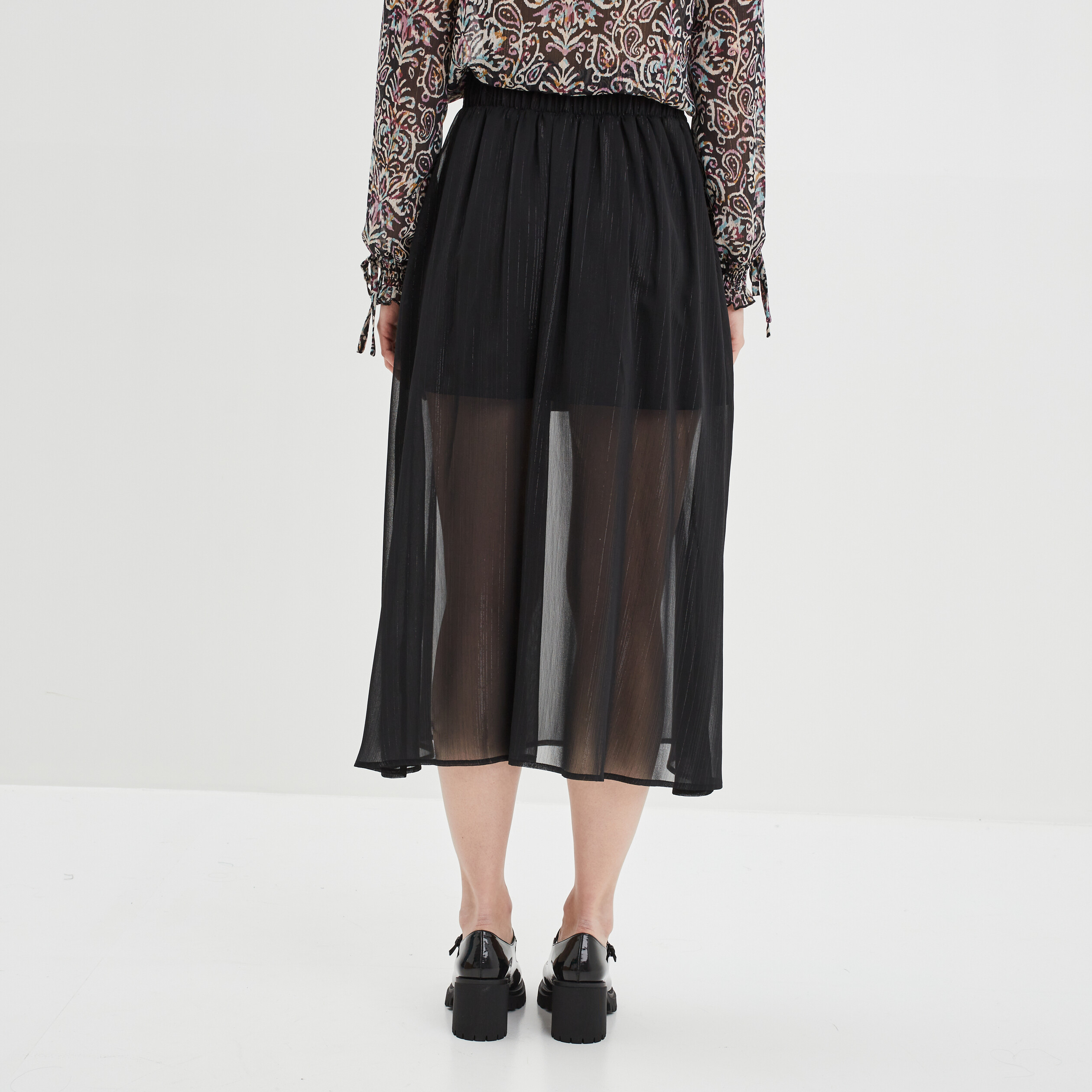 Jupe longue évasée voile doublé noir femme | La Halle