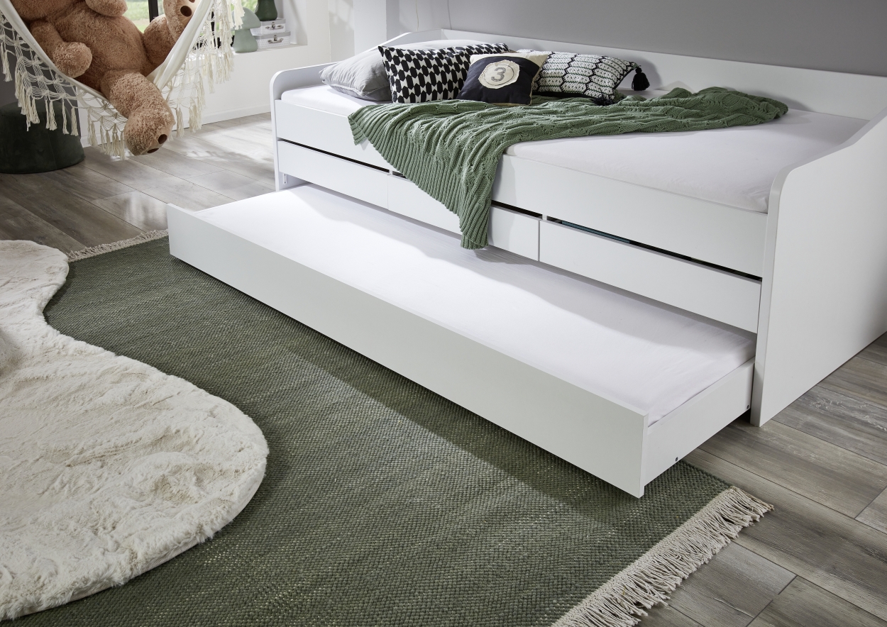 Relita Funktionsbett JILL 90x200 ohne Lattenrost, 3 Schubladen u. Bettschublade Dekor Weiß