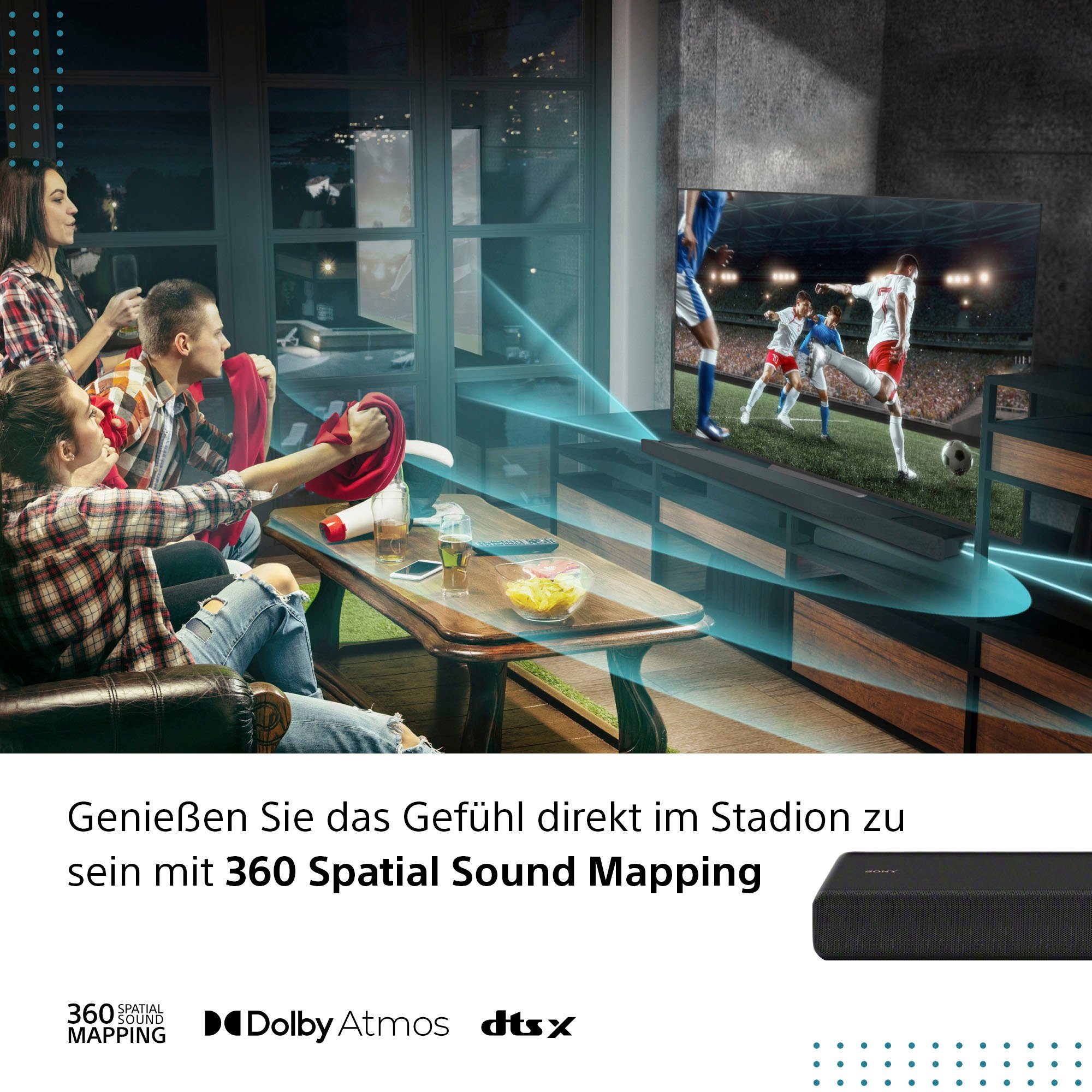 Sony HT-A3000 3.1-Kanal Soundbar 3.1 Soundbar (A2DP Bluetooth, AVRCP Bluetooth, Bluetooth, WLAN (WiFi), 250 W, 3 X-Balanced Front-Lautsprecher inkl. speziellem Mittellautsprecher)