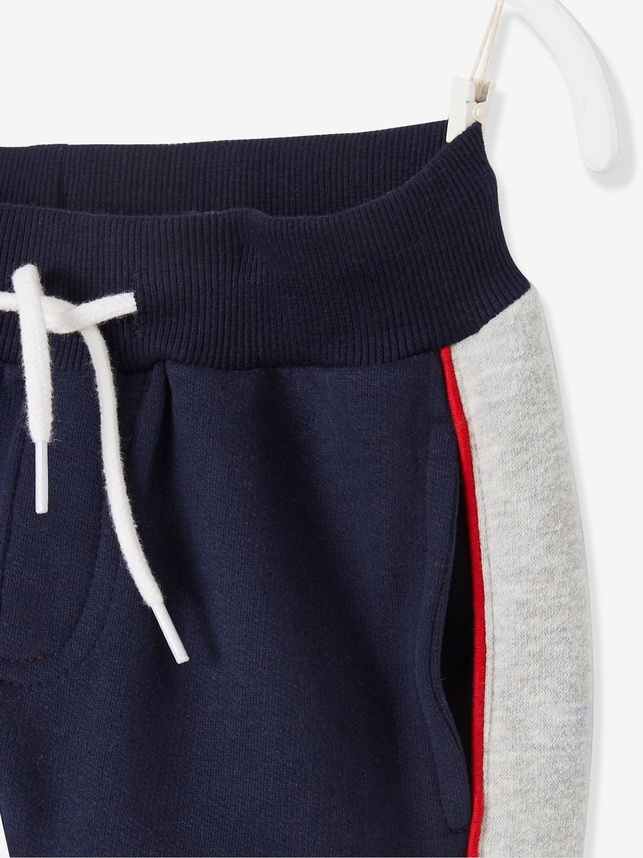 Pantalon jogger molleton bandes côtés garçon encre