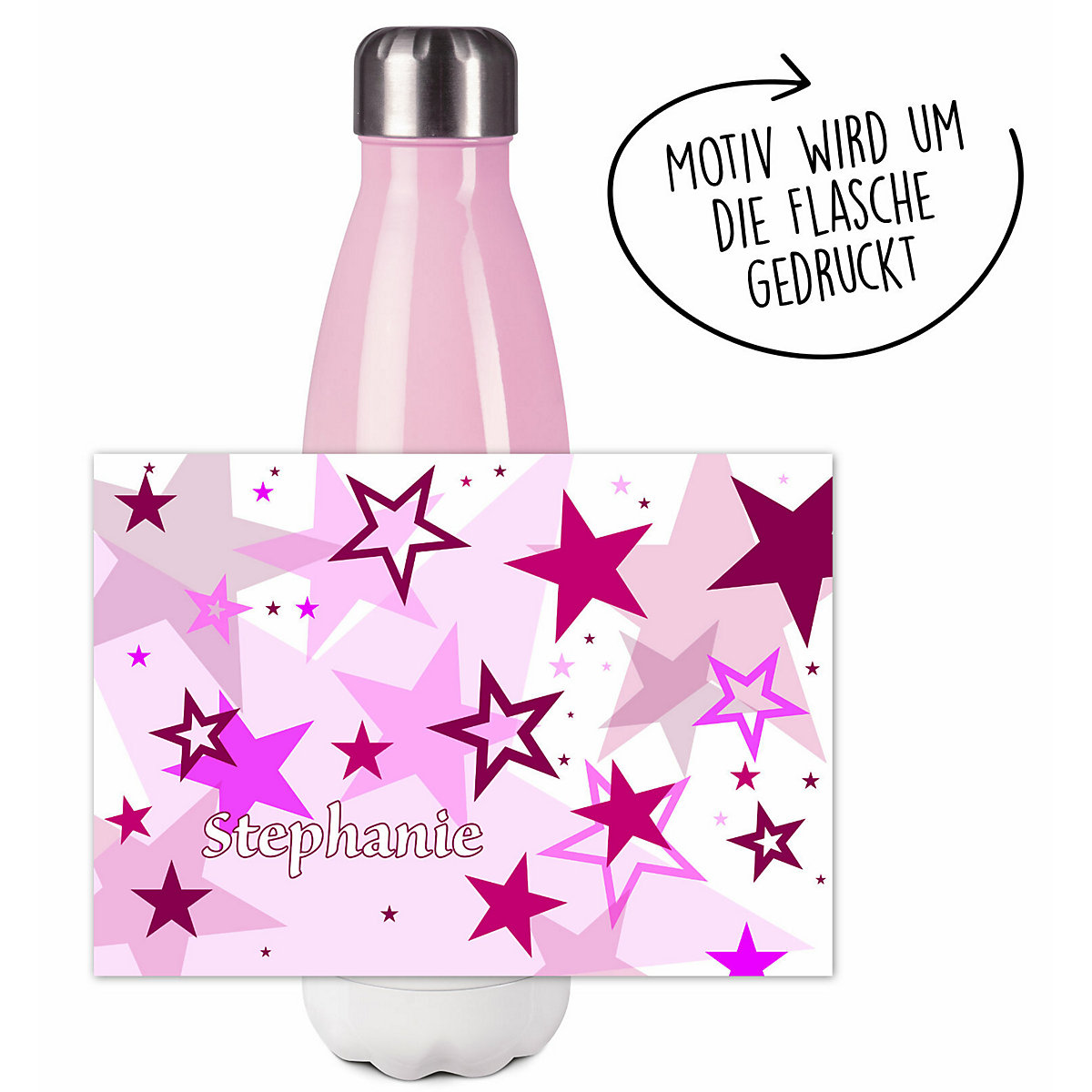 Edelstahl Kinder Thermoflasche / Trinkflasche bunt Sternenhimmel Farbe rosa Spülmaschinenfest, Auslaufsicher, Bruchfest, Doppelwandig, Für Heißgetränke geeignet, Mit Deckel, Isoliert