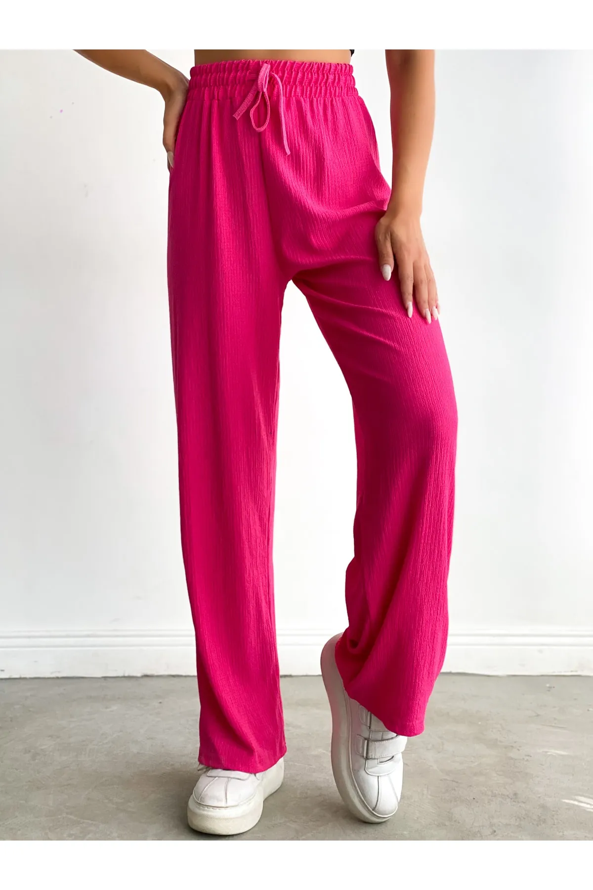 BEJNA  Fuchsiafarbene Palazzo-Hose mit elastischem Bund für Damen