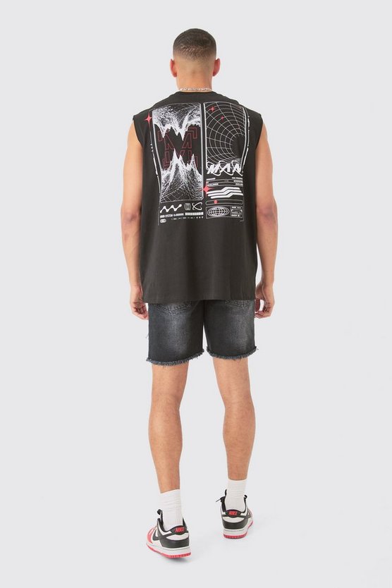 Schwarze Slim-Fit Jeansshorts mit Rissen und Farbspritzern