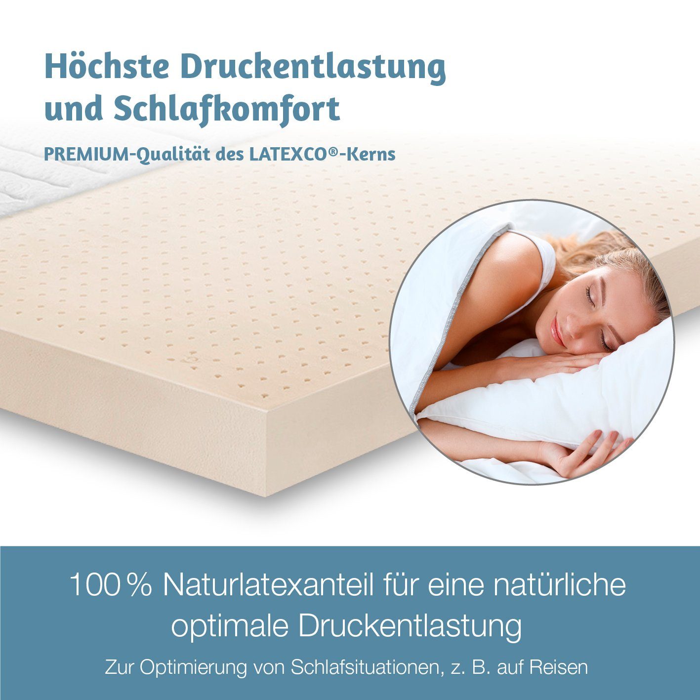 Matratzenauflage Latextopper Natura-LUX H2/3 (RG 75) 80 x 200 ... RAVENSBERGER Matratzen, 80x200 cm mit Baumwoll-Doppeltuch-Bezug