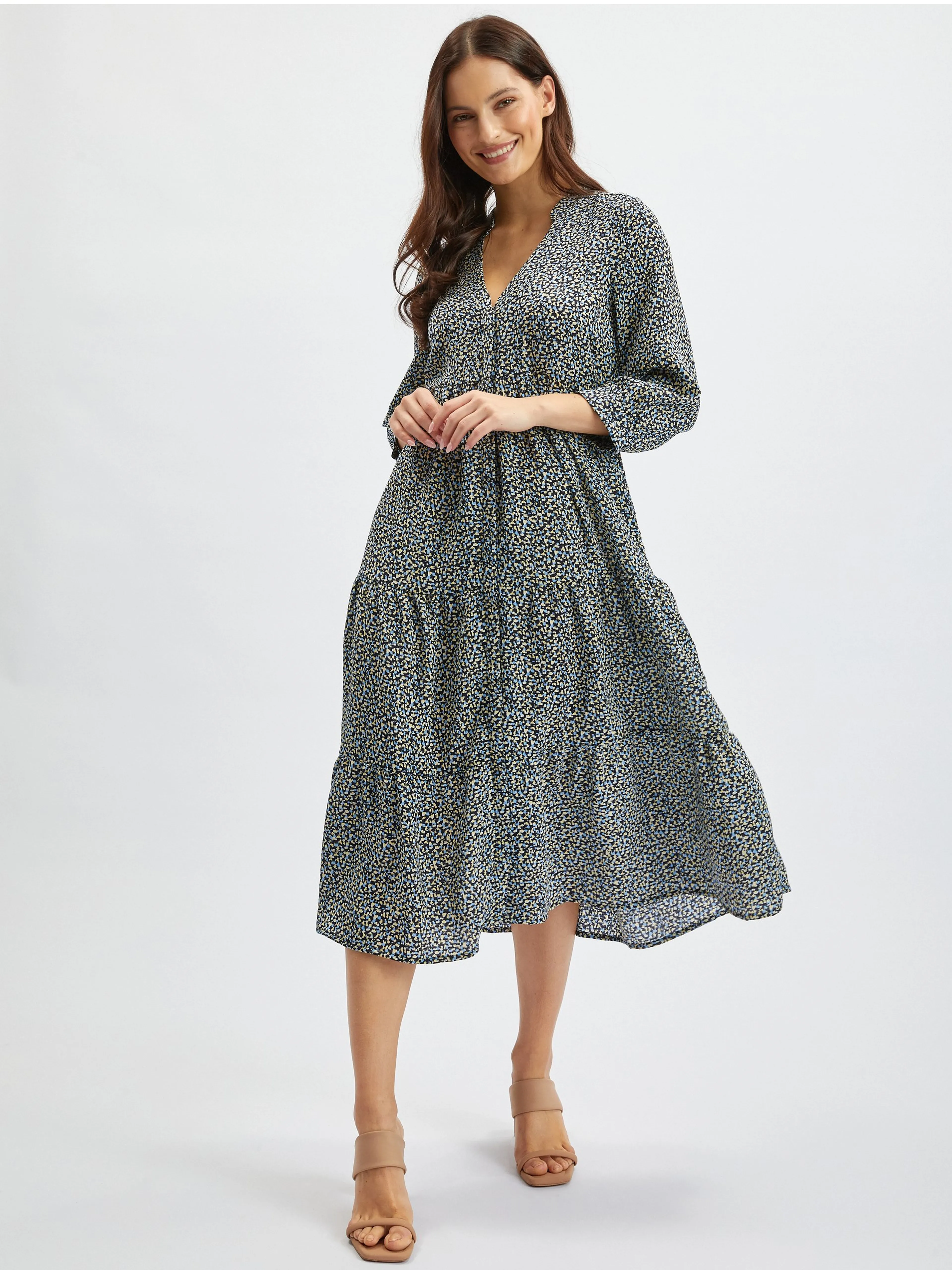 Blau-schwarz gemustertes Damen-Shirt-Kleid ORSAY
