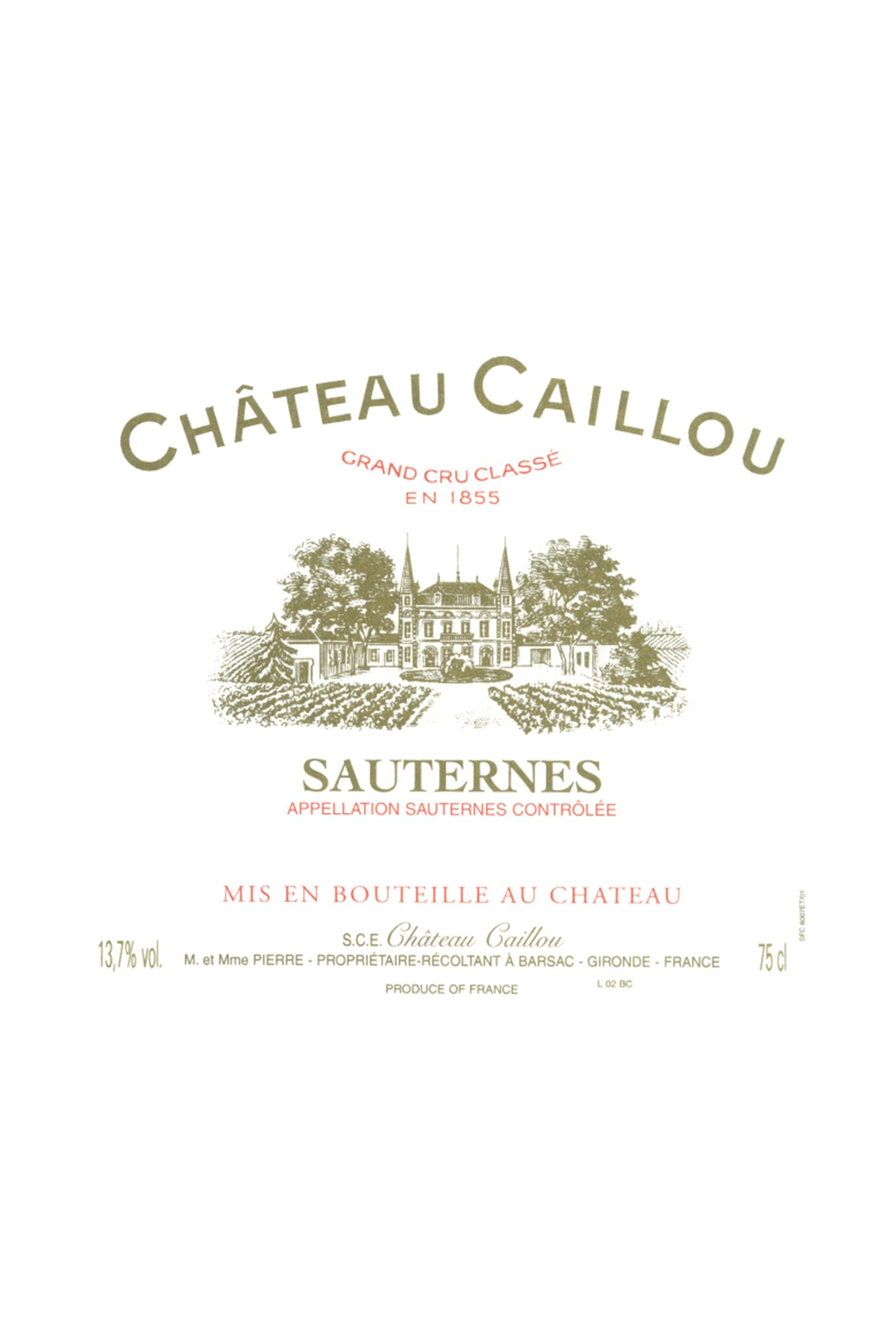 Château Caillou 1937, Sauternes
