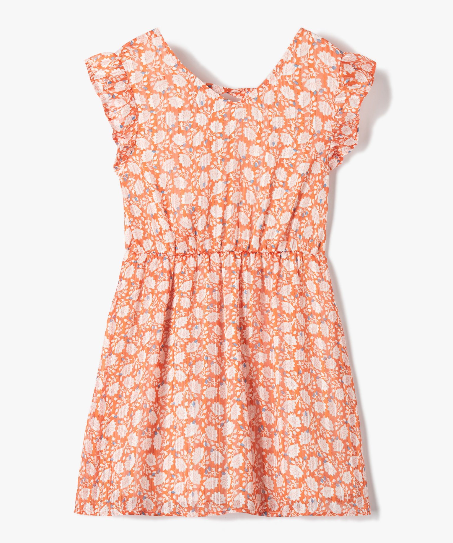 Robe fille sans manches à motifs fleuris et rayures paillet... orange | GEMO