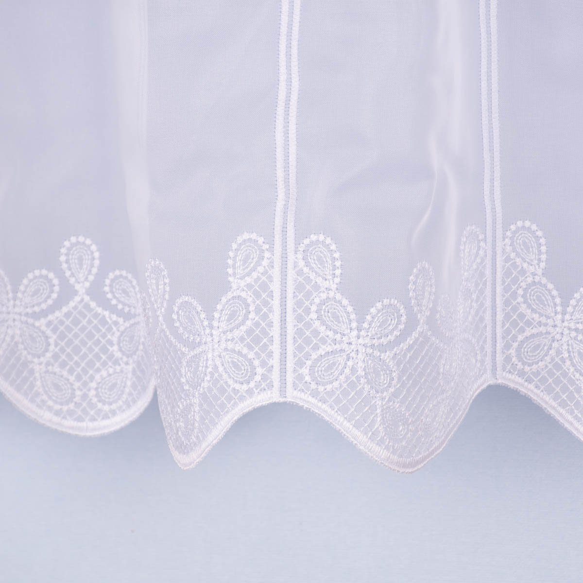Meterware Scheibengardine Meterware Voile Stickerei Ornamente nähfrei weiß 45cm, SCHÖNER LEBEN., leicht perforiert, Polyester, bestickt