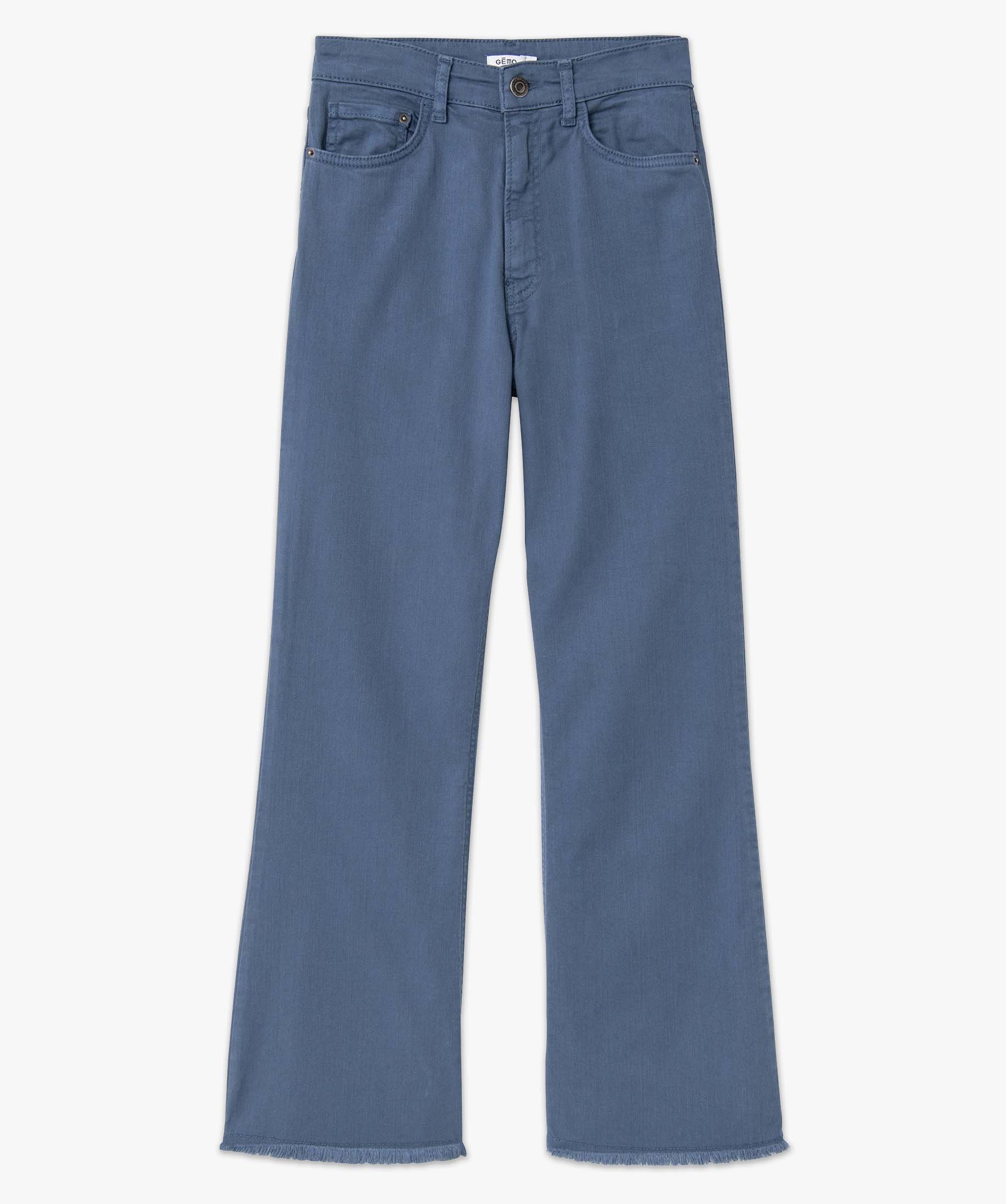 Jean femme large avec finitions franges longueur 7/8ème bleu | GEMO