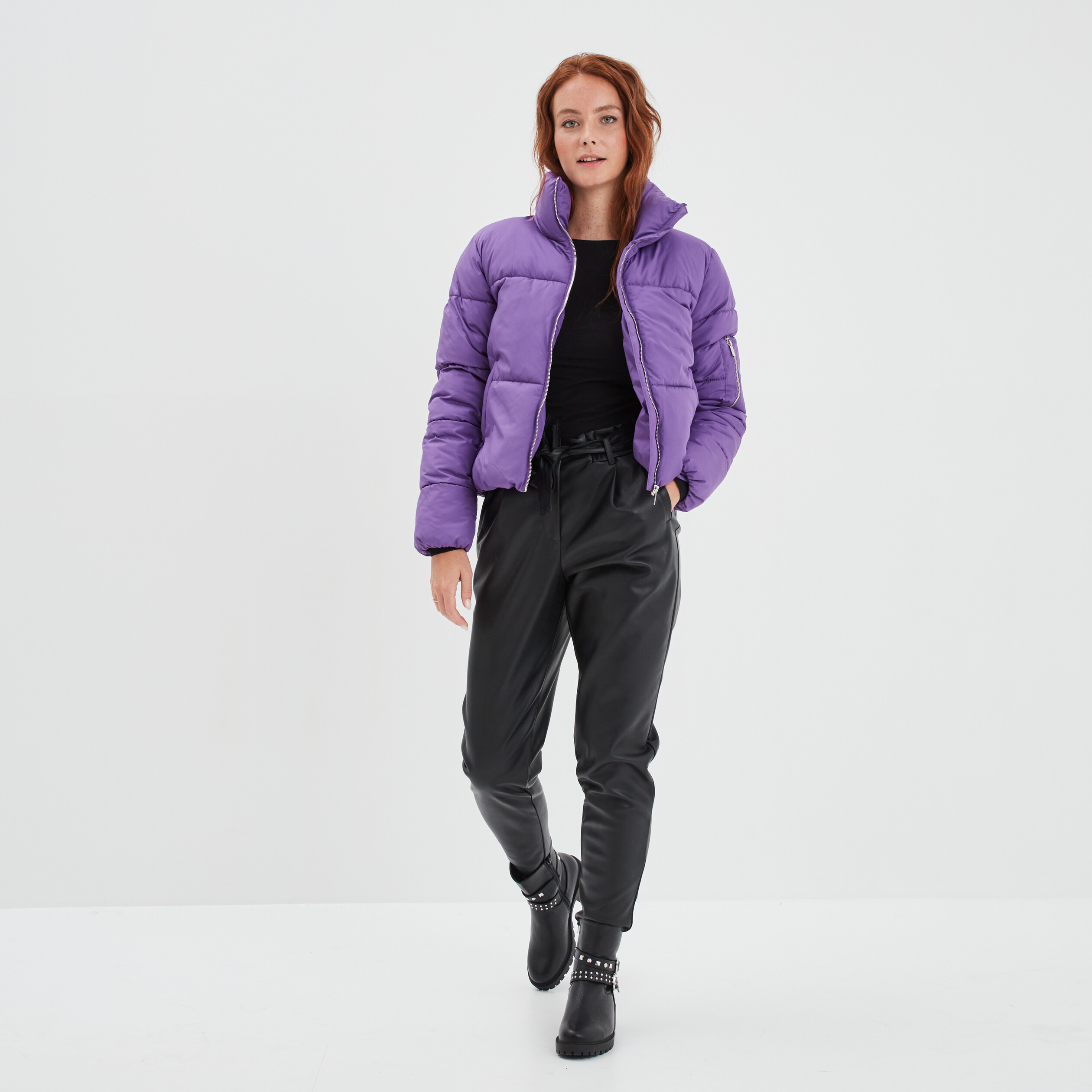 Pantalon simili cuir paperbag noir femme | La Halle