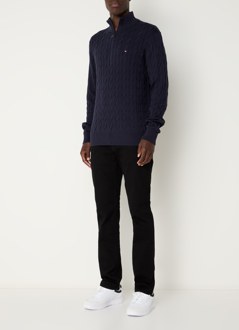 Tommy Hilfiger Cable-knit sweater with half zip and logo
