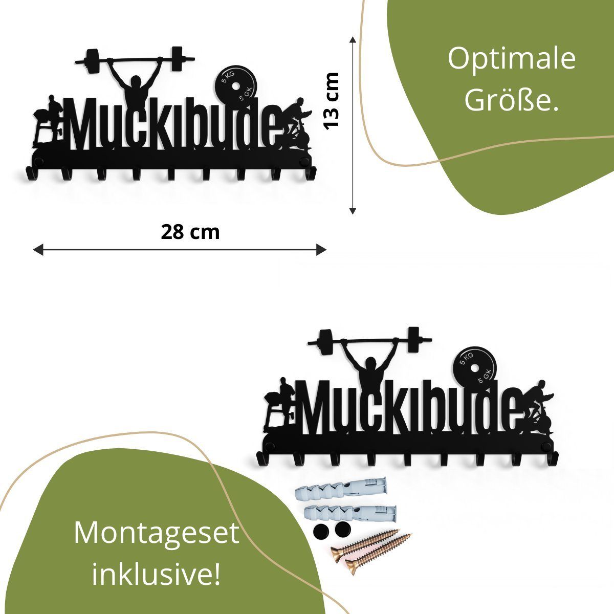 NOGGI - Home Decor Masters Schlüsselleiste Schlüsselhaken mit Motiv, (Schlüsselbrett MUCKIBUDE I Schlüsselablage mit 9 Haken I Schlüsselhalter für die Wand, Wandbefestigung im Set enthalten), Made in EU
