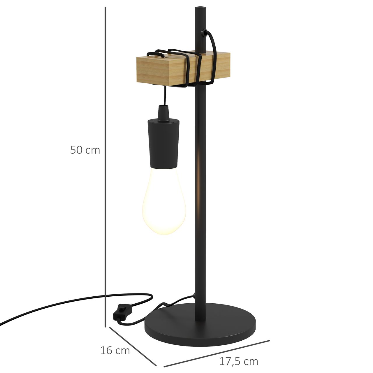 HOMCOM Tischleuchte 40 W Tischlampe, Nachttischlampe im Industrie-Stil Metall