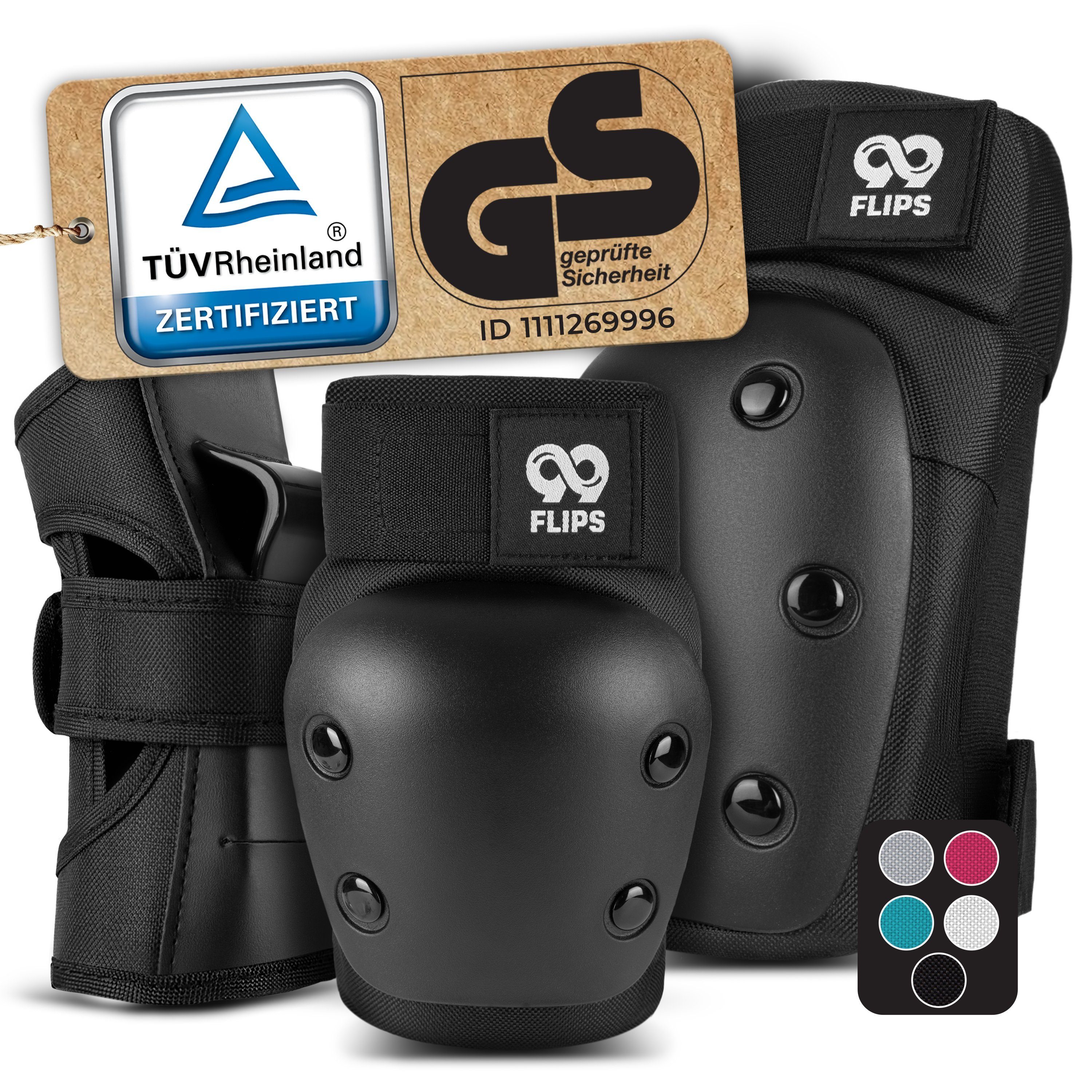 99FLIPS Protektoren-Set DIVE Protektoren Set Erwachsene Skateboard Inline Skates, Longboard (Protektoren Set Skateboard Erwachsene, 6-tlg., Inliner Schoner Knie-, Ellenbogen und Handgelenkschützer & Tragebeutel), Schlittschuhe Damen & Skateboard Erwa