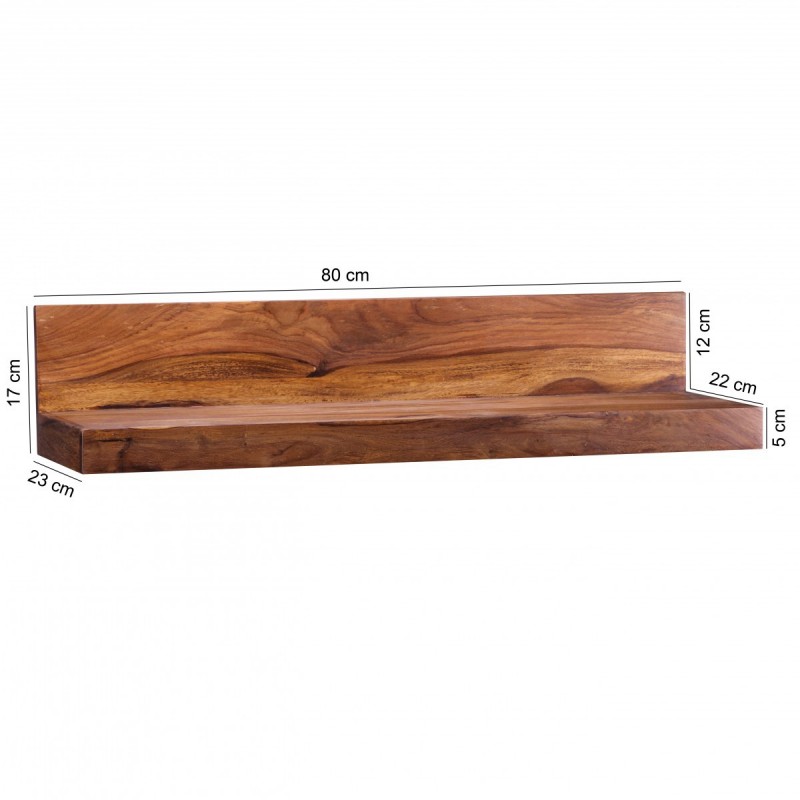 Wohnling Massivholz Wandregal 80 cm Sheesham