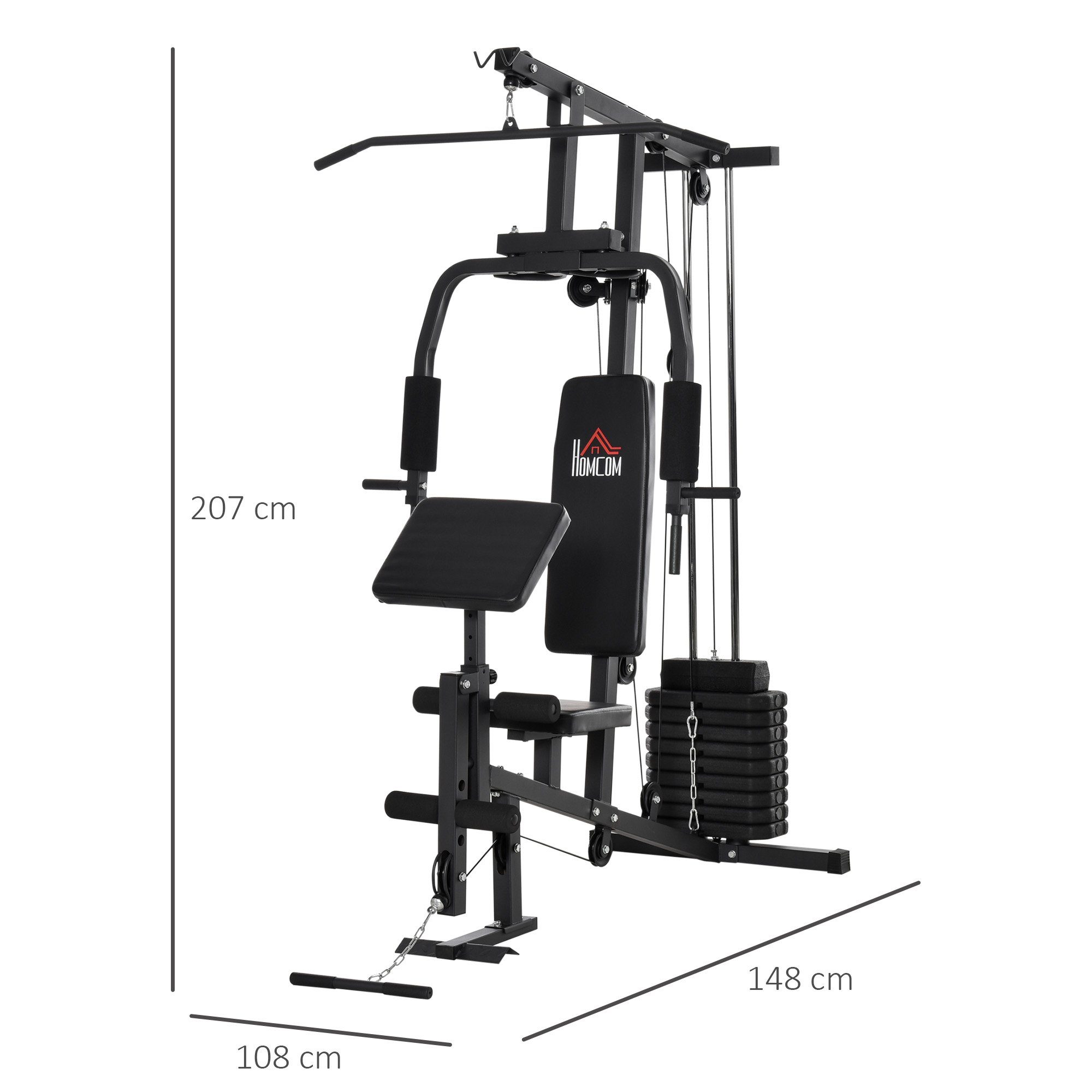HOMCOM Kraftstation Heim-GYM-Station, 10 Gewichtsblöcke (Set, 1-tlg., inkl. Gegengewicht), Oberkörper und Unterkörper Training möglich