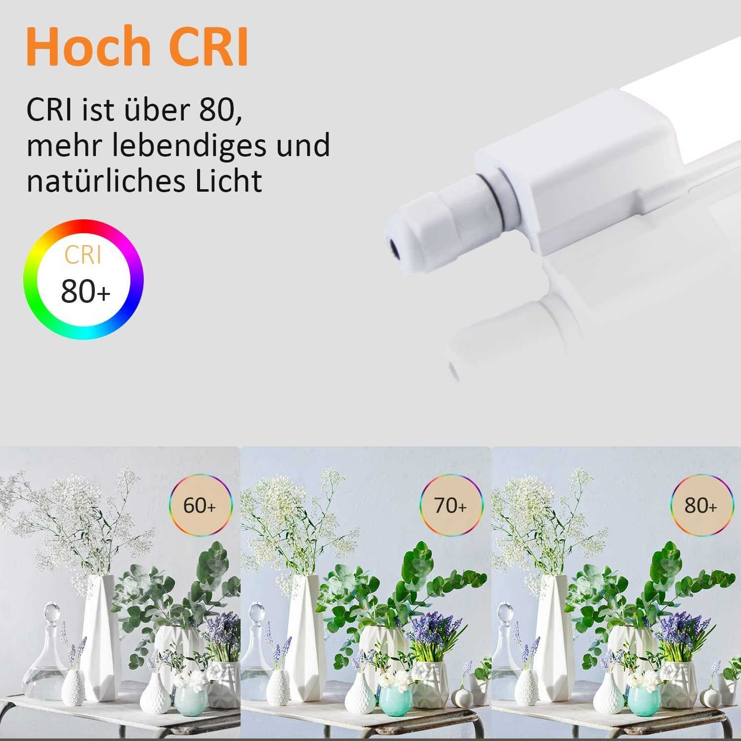 ZMH Deckenleuchte IP65 Wasserfest Leuchtstoffröhre 120cm, LED fest integriert, Kaltweiß