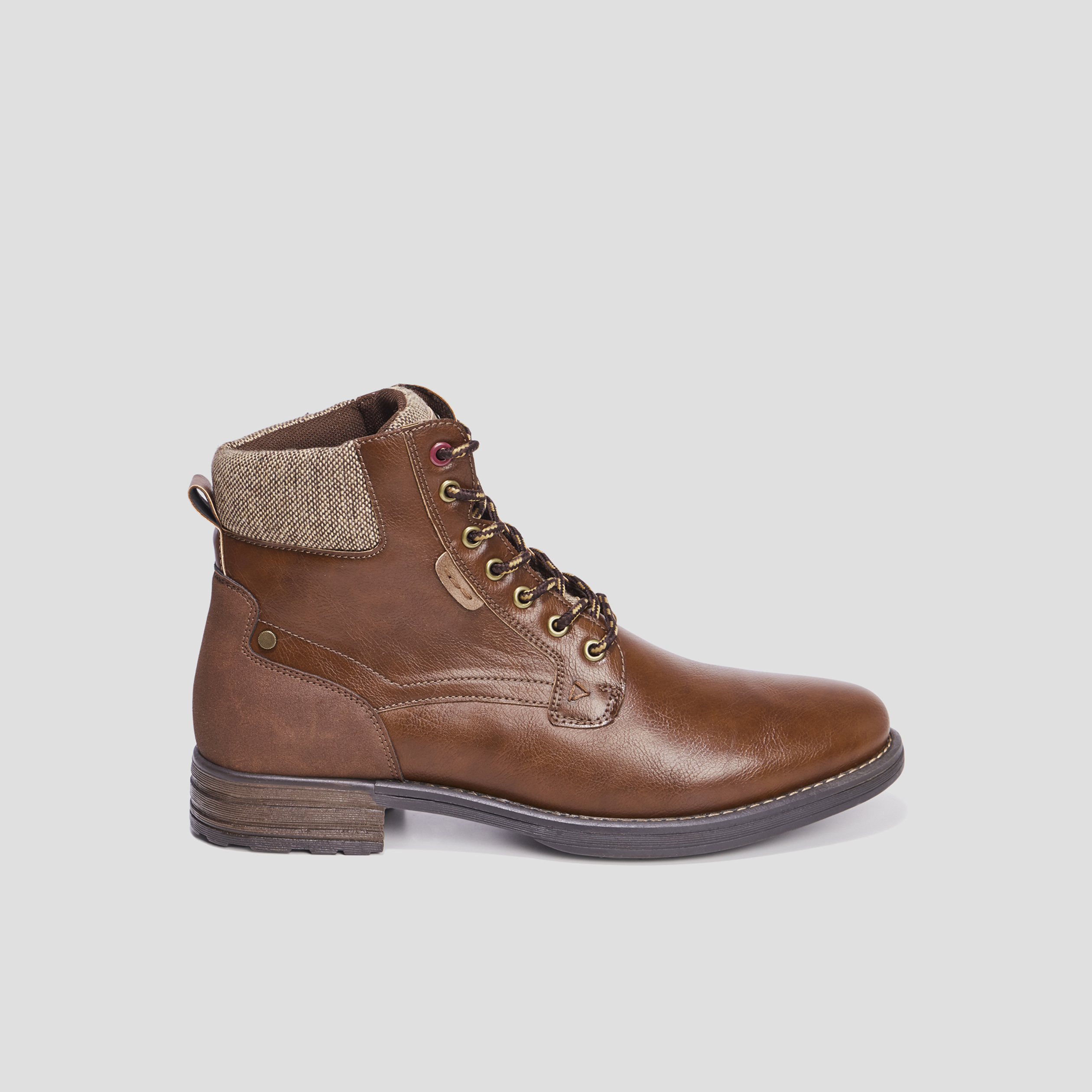 Bottines à lacets bi-matières Bicux marron homme | La Halle