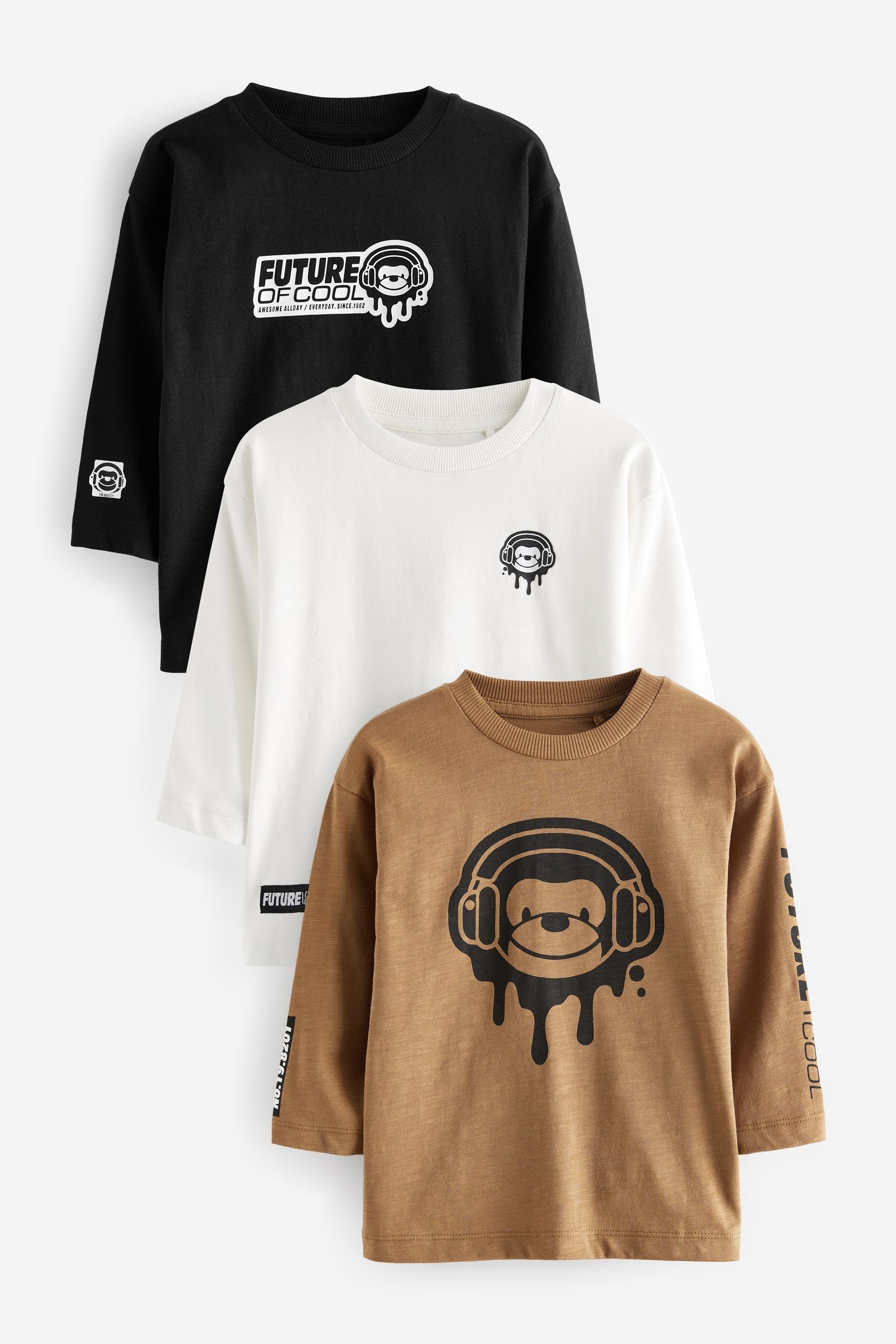 Next Langarmshirt Langärmelige Shirts mit Figurenmotiv im 3er-Pack (3-tlg)