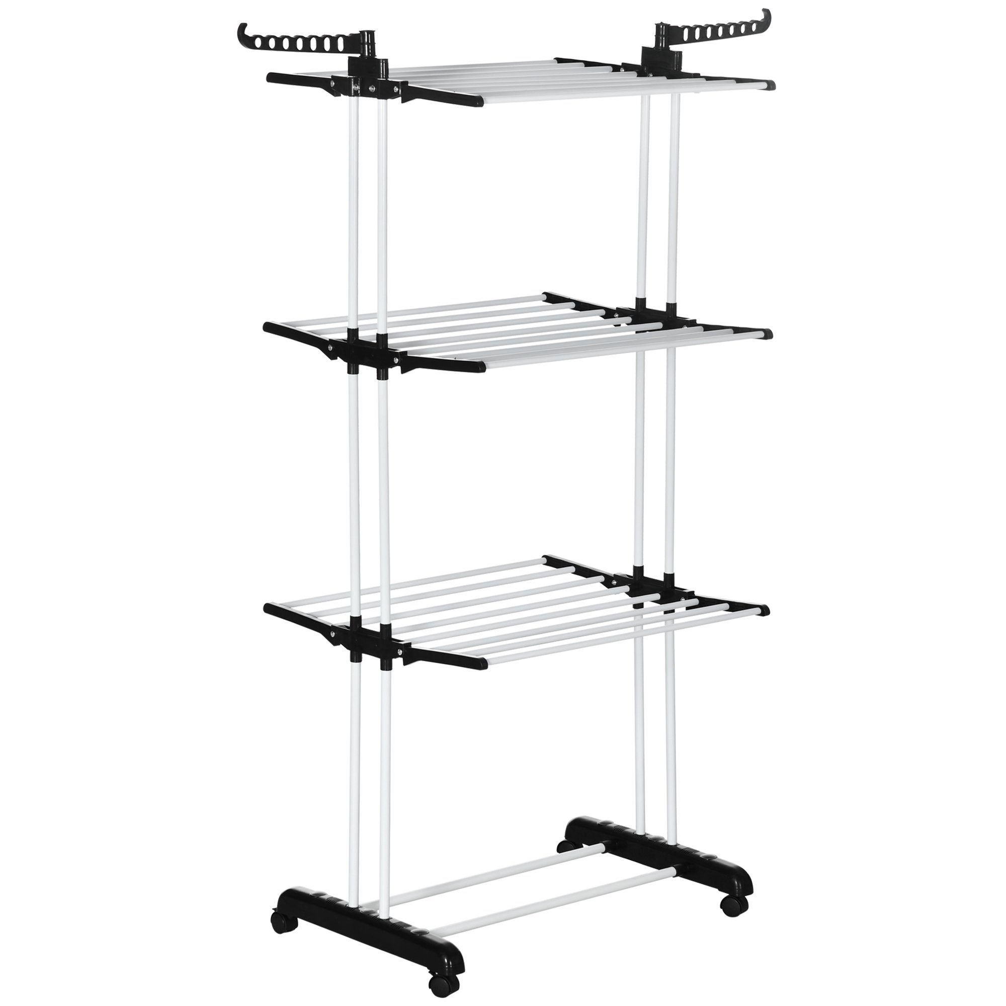 HOMCOM Wäscheständer Wäschetrockner Turmwäscheständer Standtrockner mit 4 Ebenen, Stahl Schwarz 73 x 45,5 x 177cm