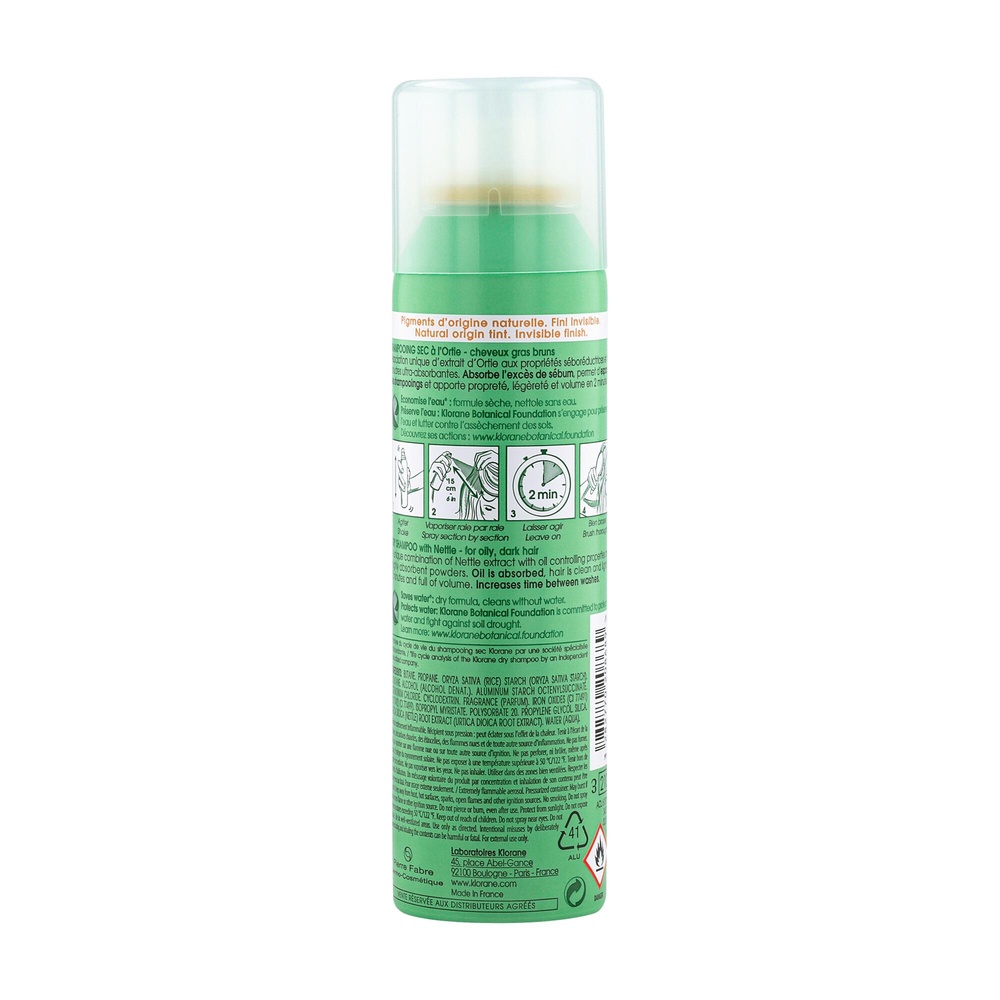 Klorane Ortie Shampooing  Sec cheveux chatains à  bruns spray 150 ml Shampooing sec