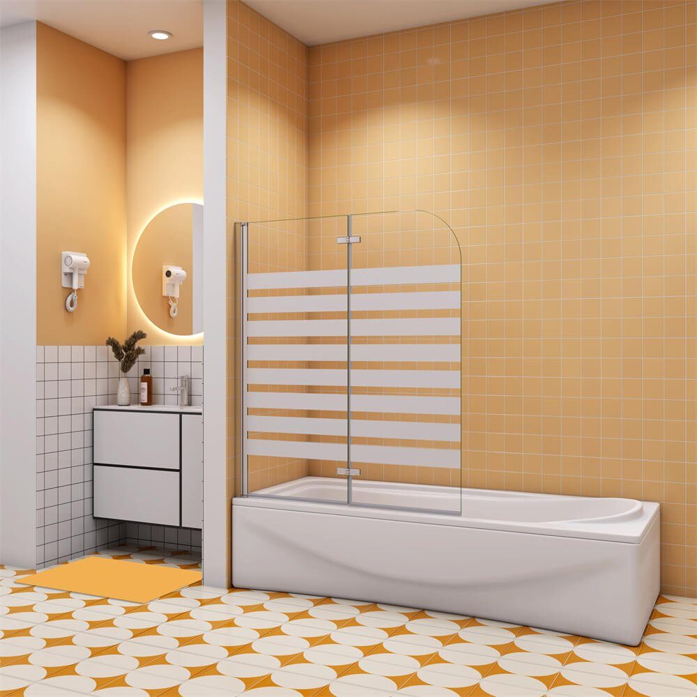 duschspa Badewannenaufsatz Badewannenaufsatz mit weißen Streifen Faltwand auf Badewanne NANO Glas, Einscheibensicherheitsglas, Sicherheitsglas, (Set), Breite 120cm, Höhe 140cm, Glas