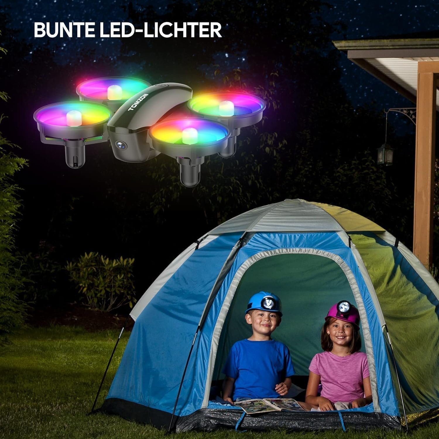 Tomzon Mini Drohne mit Kamera für Kinder Anfänger Drohne (1080P HD, mit Bunte LED-Licht Lange Flugzeit 360°Propellerschutz/WerfenGo/3DFlip)
