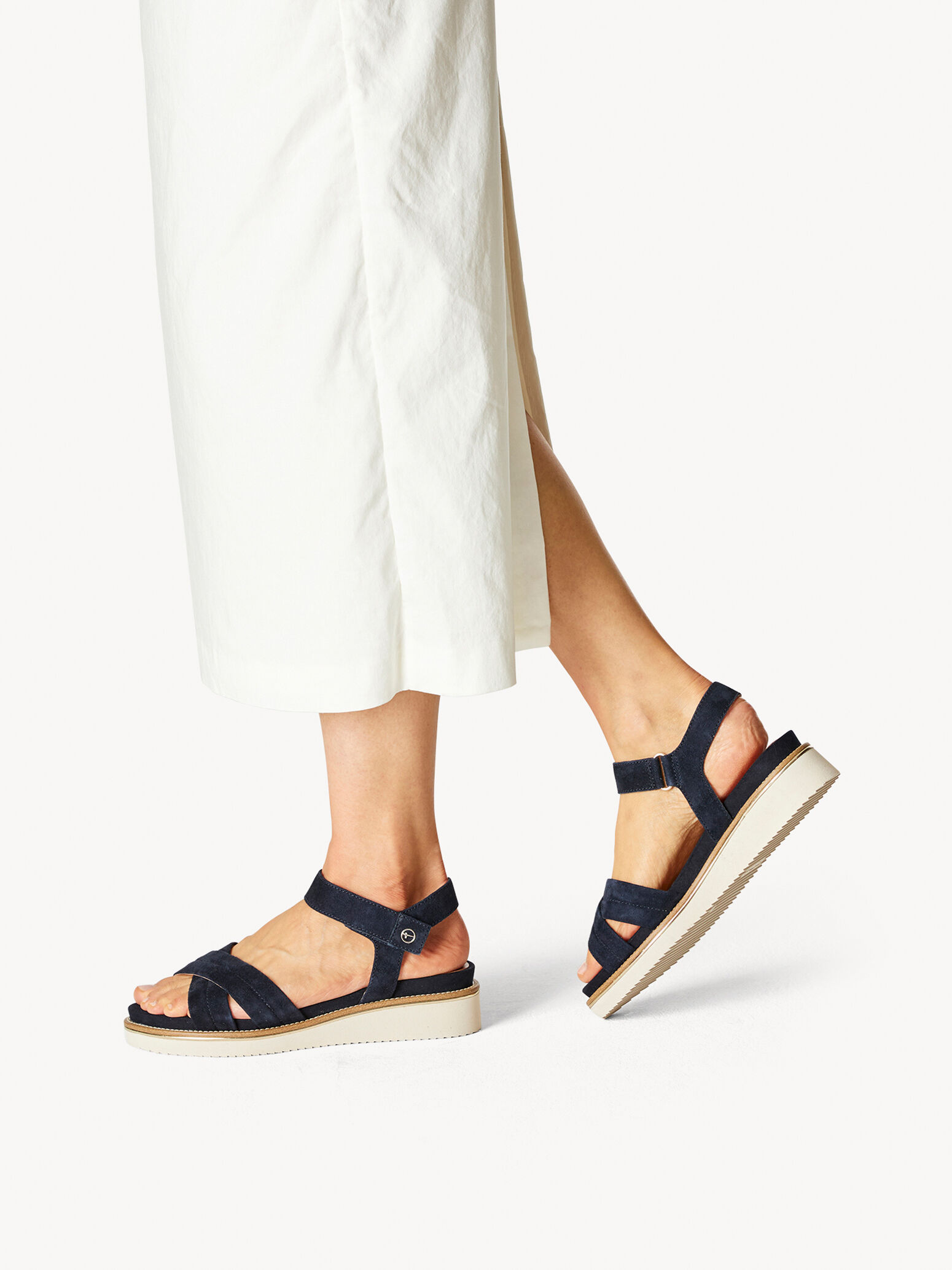 Sandale à talon en cuir - bleu