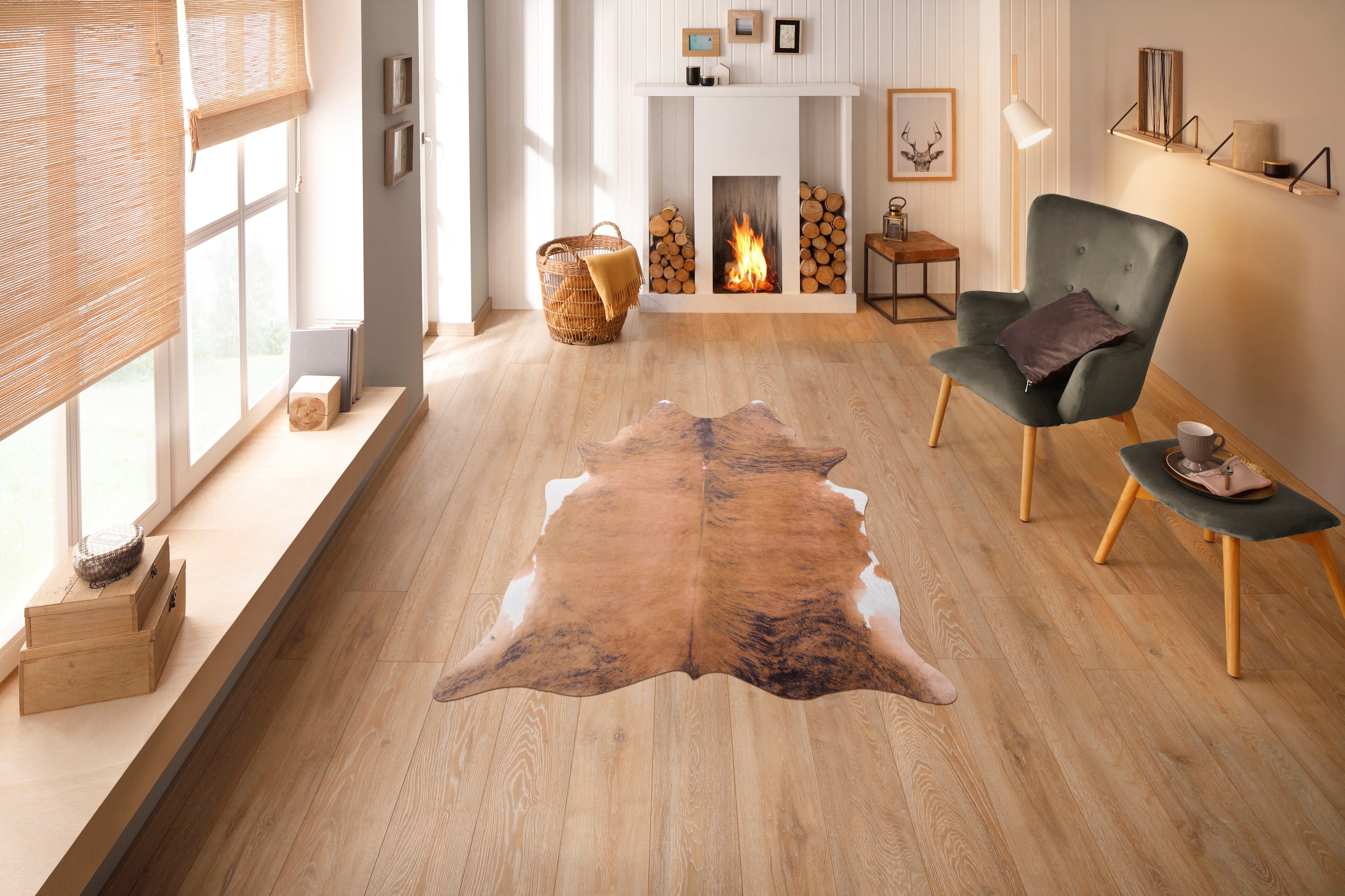 Teppich Kuhfell-Look, Home affaire, fellförmig, Höhe: 3 mm, Kunstfell, gedruckte Kuhfell-Optik, Wohnzimmer, Esszimmer