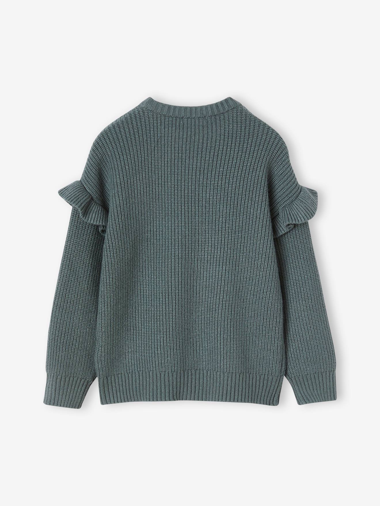 Pull manches volantées fille rayé marron