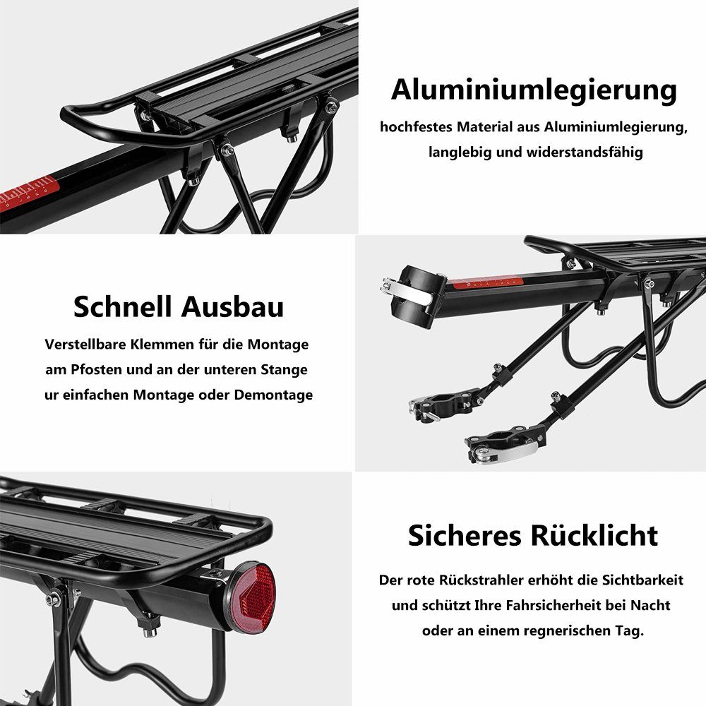 ROCKBROS Fahrrad-Gepäckträger Rack-HJ1008-1 (Aluminiumlegierung Gepäckträger, Mit Schutzblech, 1St. für 110 lbs bis 165 lbs), Mit Rücklicht
