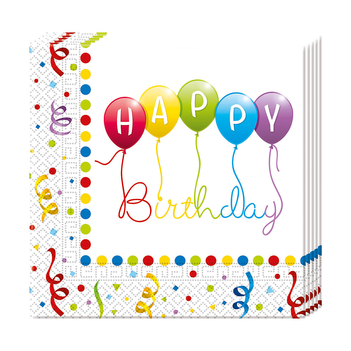 Servietten Happy Birthday Streamers, 33 x 33 cm, 2-lagig, 20 Stück