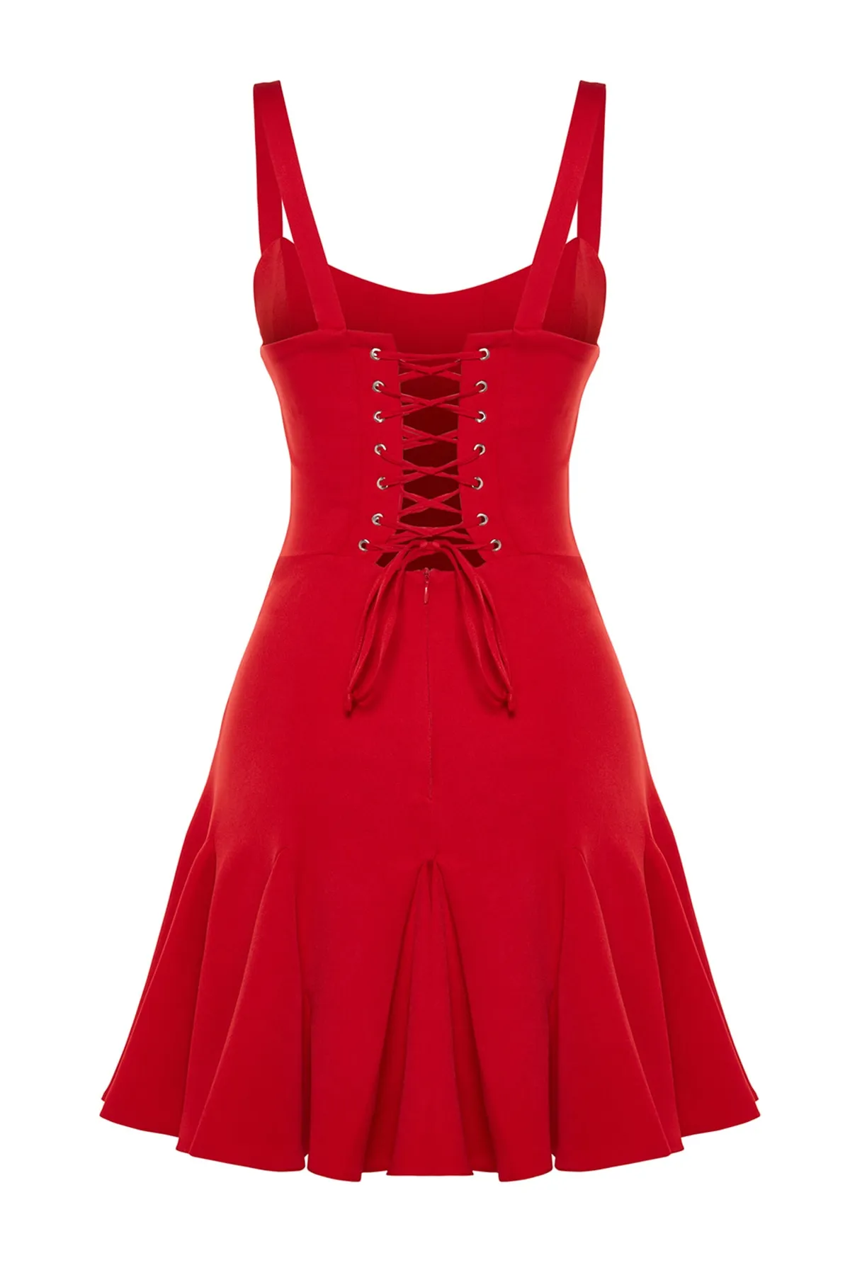 Trendyol Collection  Rotes, gefüttertes, gewebtes Korsett mit detailliertem, elegantem Abendkleid TPRSS23EL00251