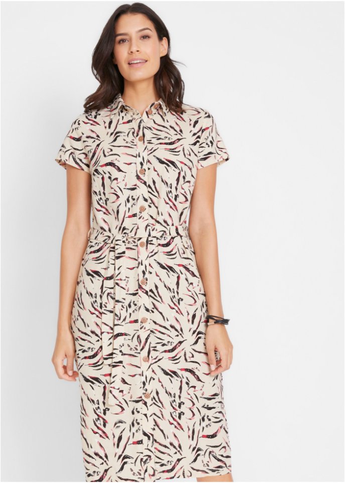 Bedrucktes Kleid mit Leinen