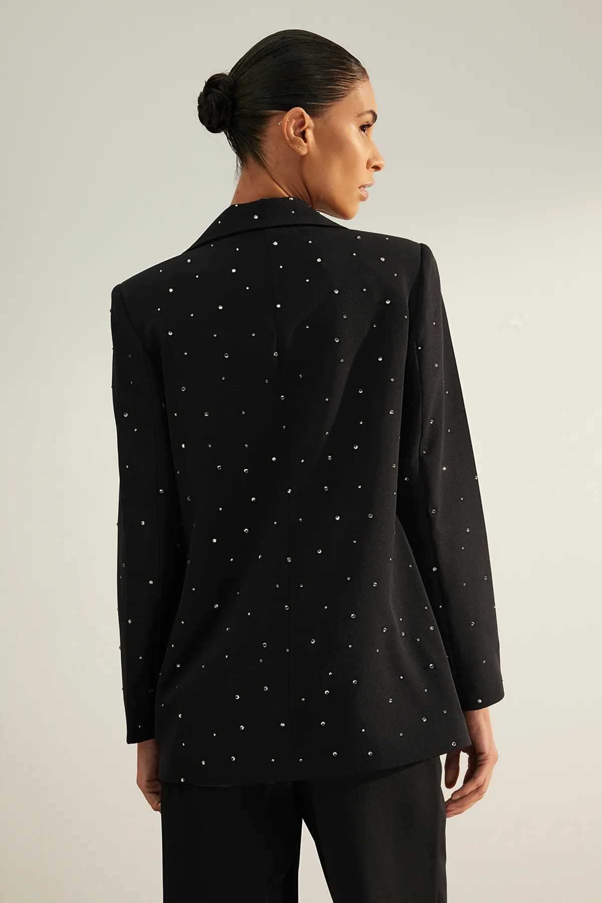 Trendyol Collection  Schwarze, regelmäßig gewebte, gefütterte Blazerjacke mit Steindetails TWOAW24BC00078