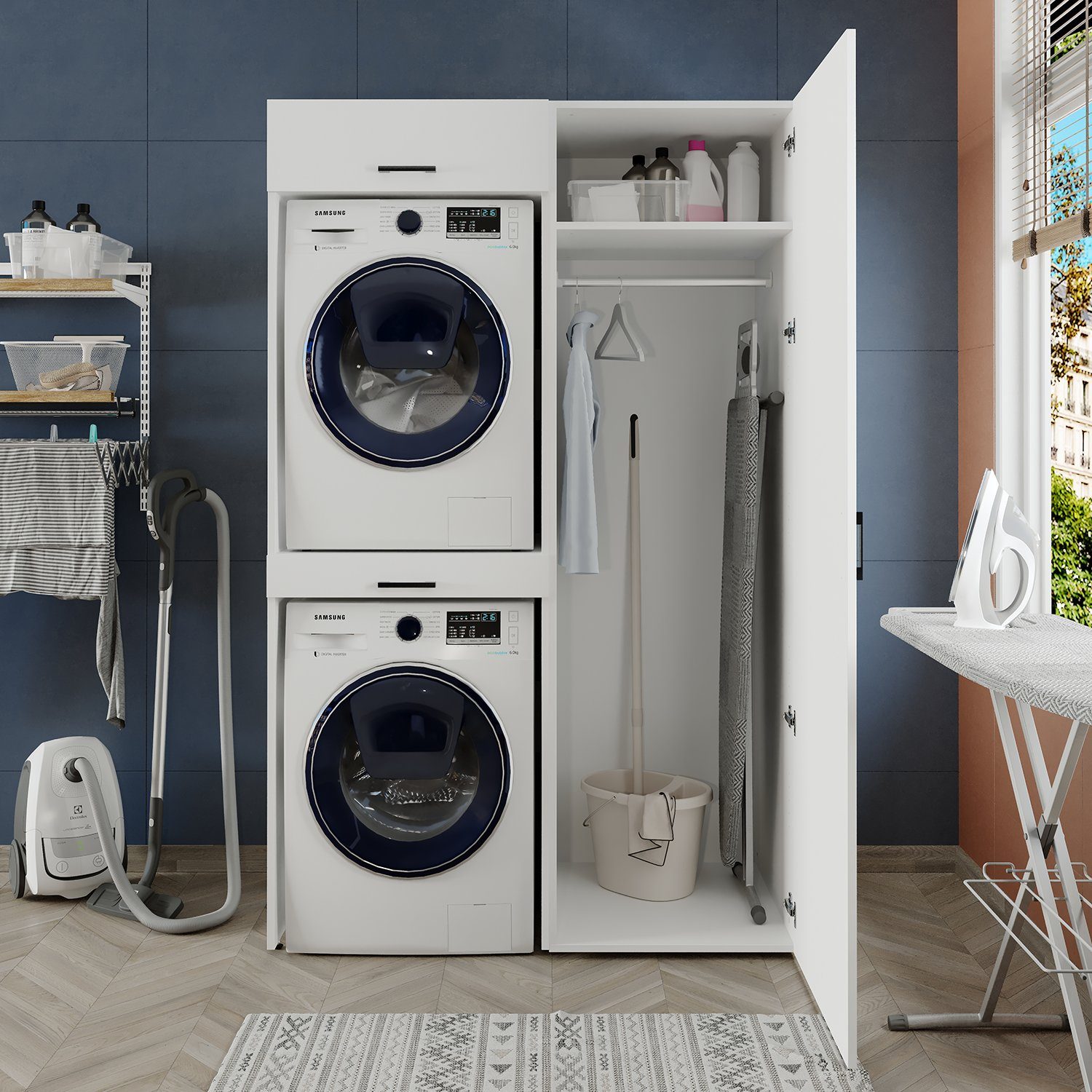 Roomart Waschmaschinenumbauschrank (Waschmaschinenschrank für Trockner und Waschmaschine Überbauschrank)