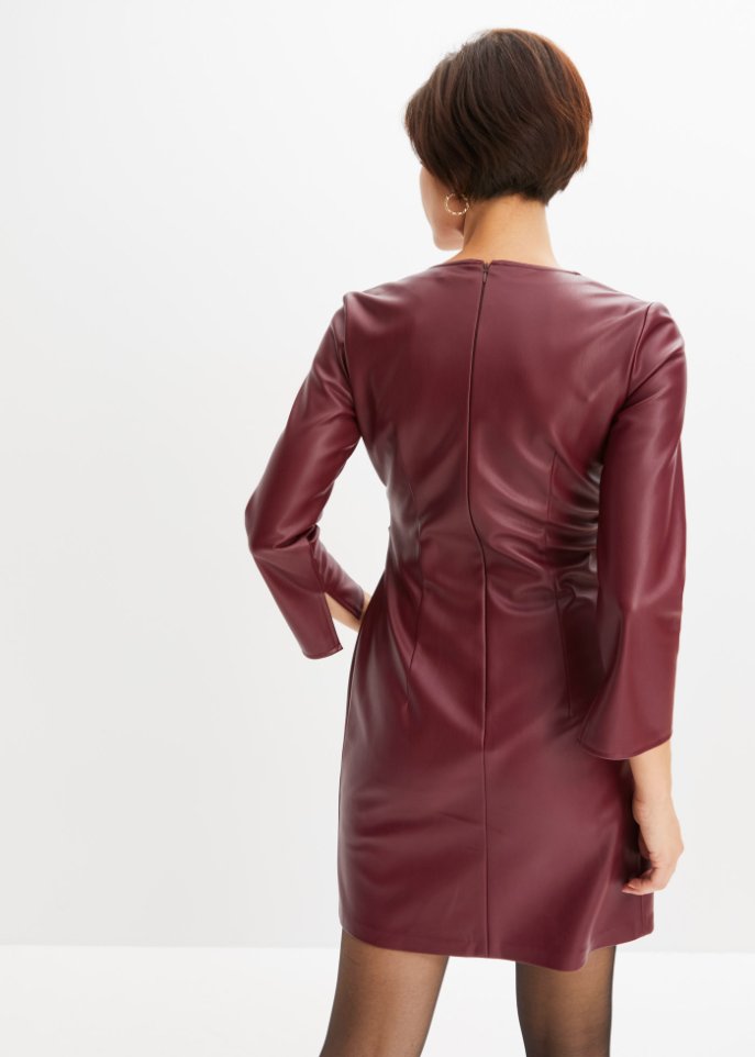 Lederimitat-Kleid in Wickeloptik