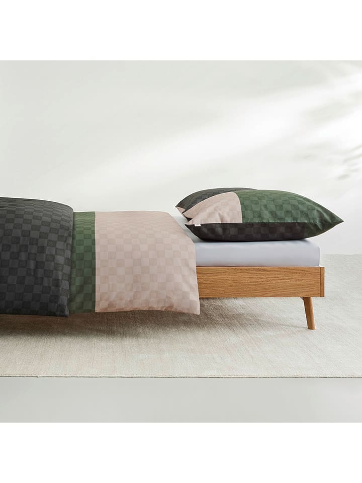 Ibena Satin-Bettwäsche-Set in Anthrazit/ Oliv günstig kaufen