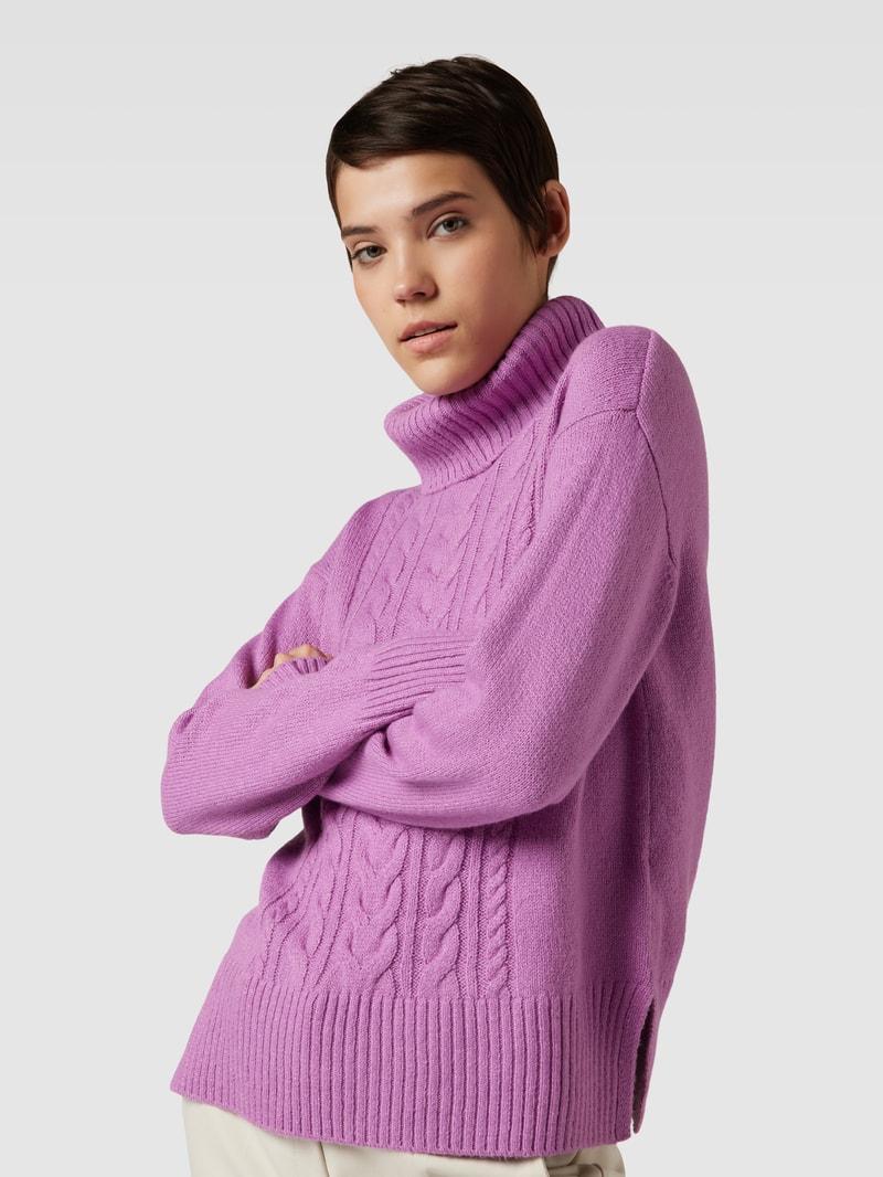 Strickpullover mit Zopfmuster in violett